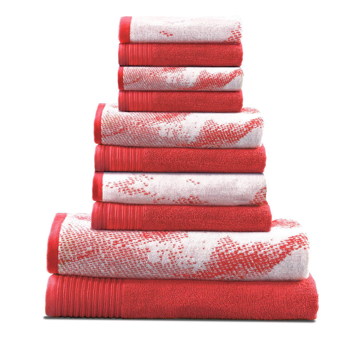 Cotton Marble and Solid Quick Dry 10 Piece Assorted Bathroom Towel Set - TerraCotta