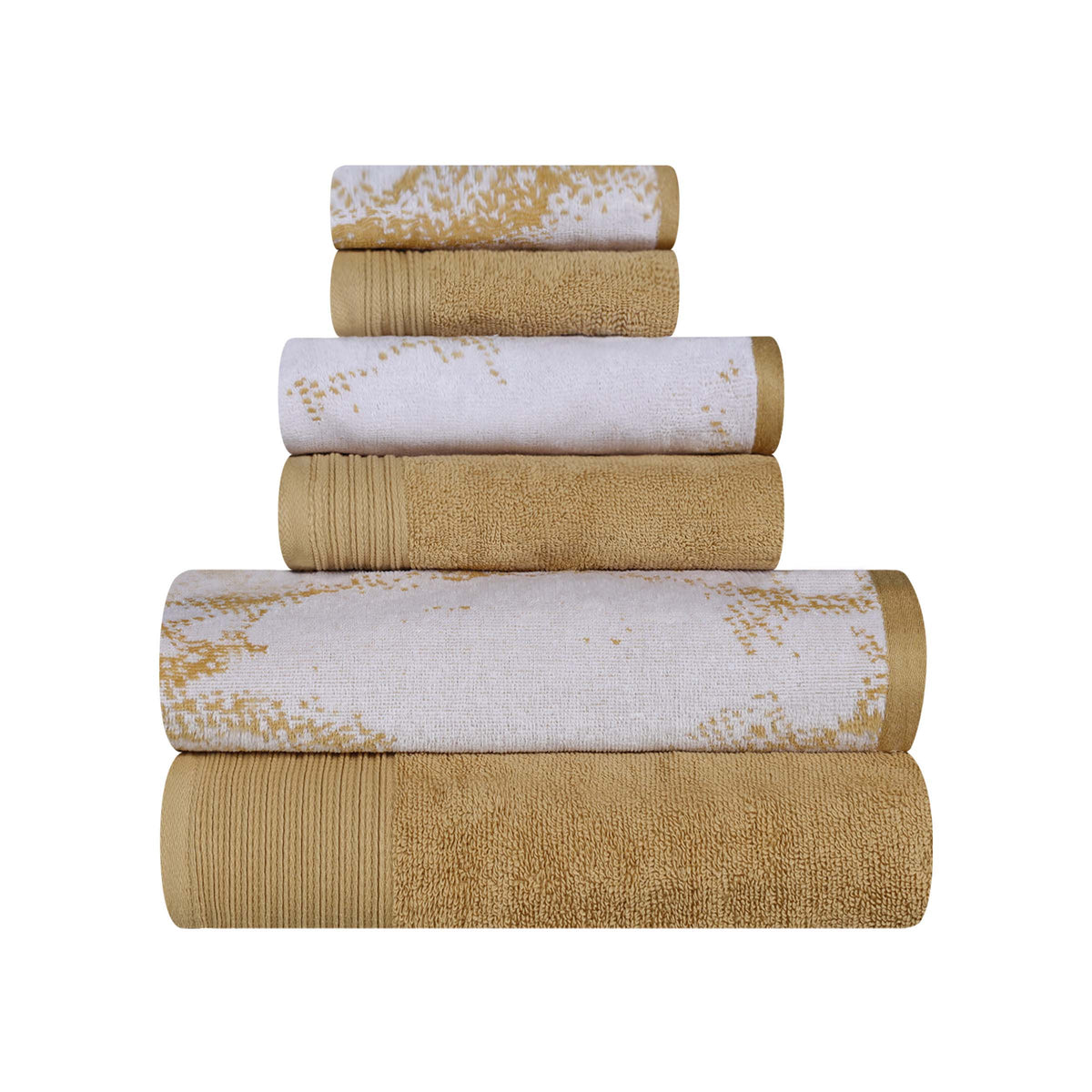 Cotton Marble and Solid Quick Dry 6 Piece Assorted Bathroom Towel Set - Bronze