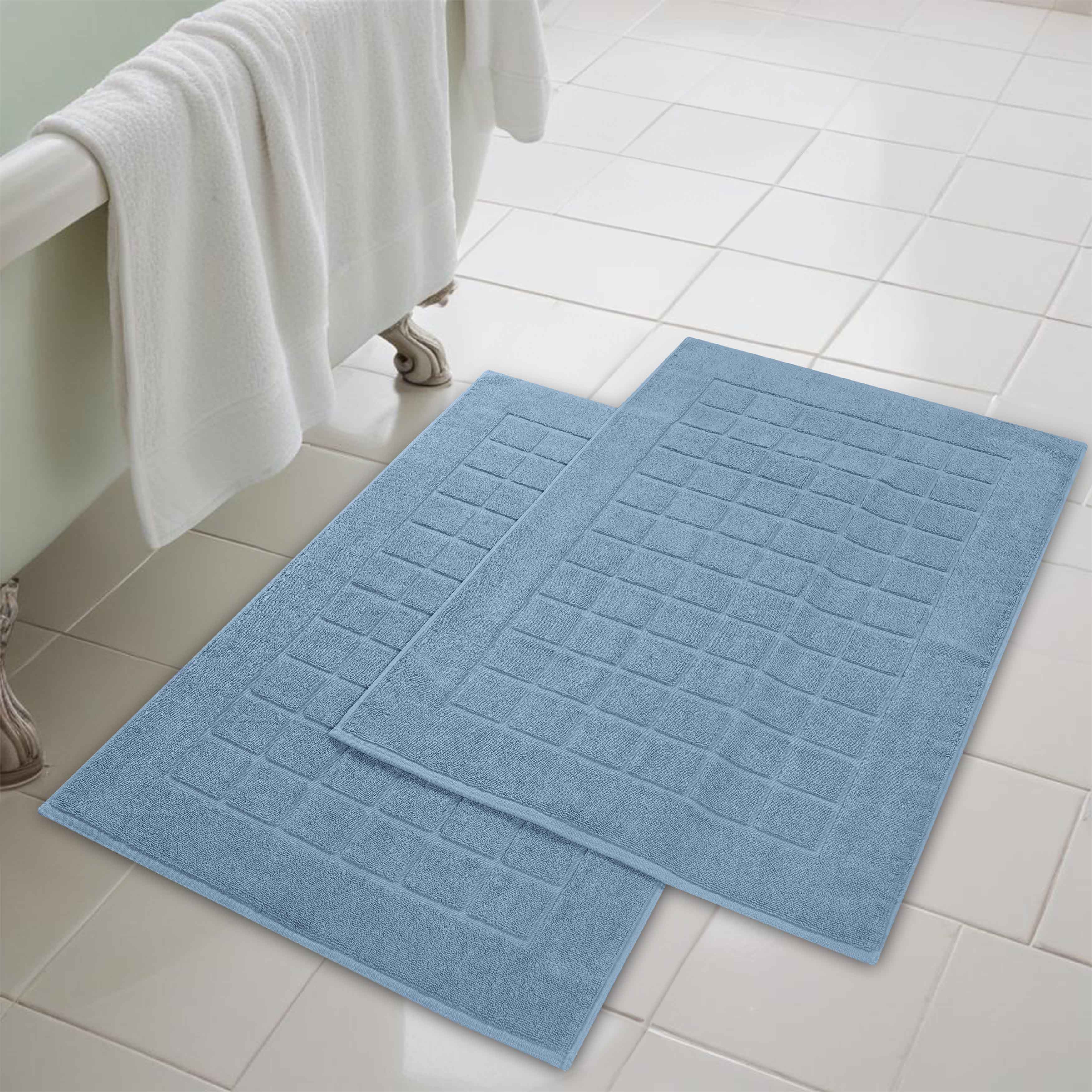Nora Cotton Solid Absorbent Thick Checkered Washable Bath Mat Set of 2 - Bath Mats by Superior Brand