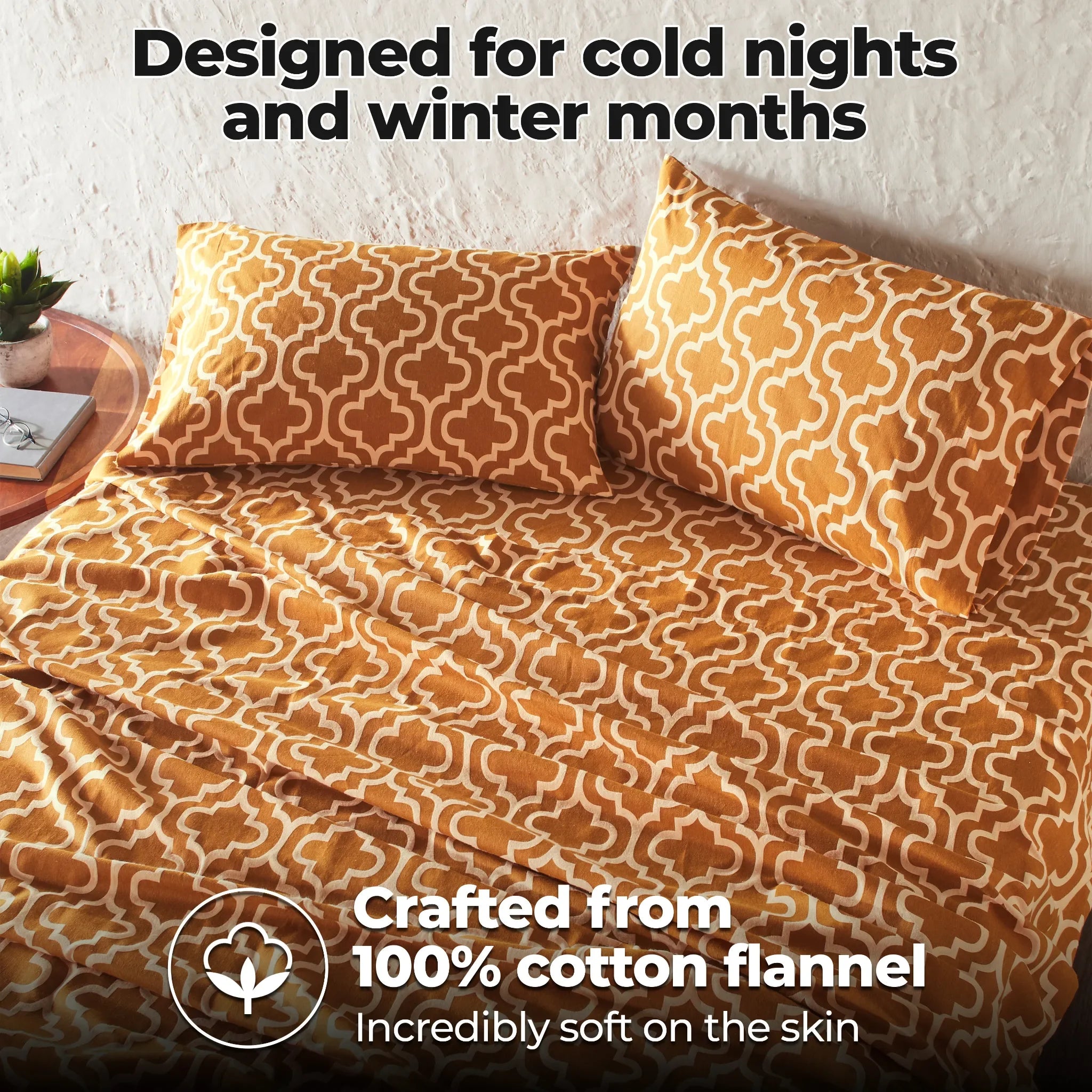 100% Cotton Flannel Bed Sheet Set Trellis Deep Pocket - Sheet Set by Superior Brand