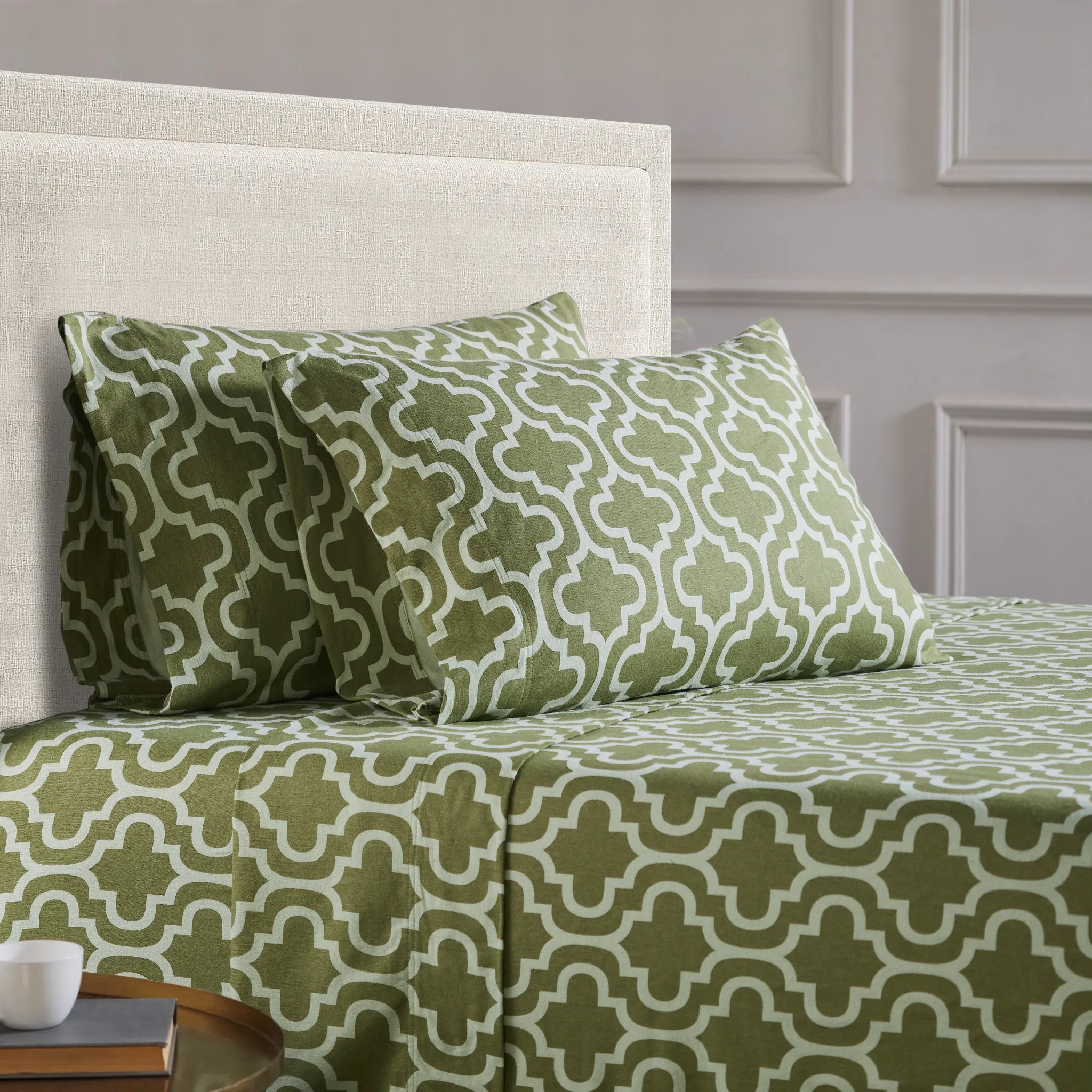 100% Cotton Flannel Bed Sheet Set Trellis Deep Pocket - Sheet Set by Superior Brand