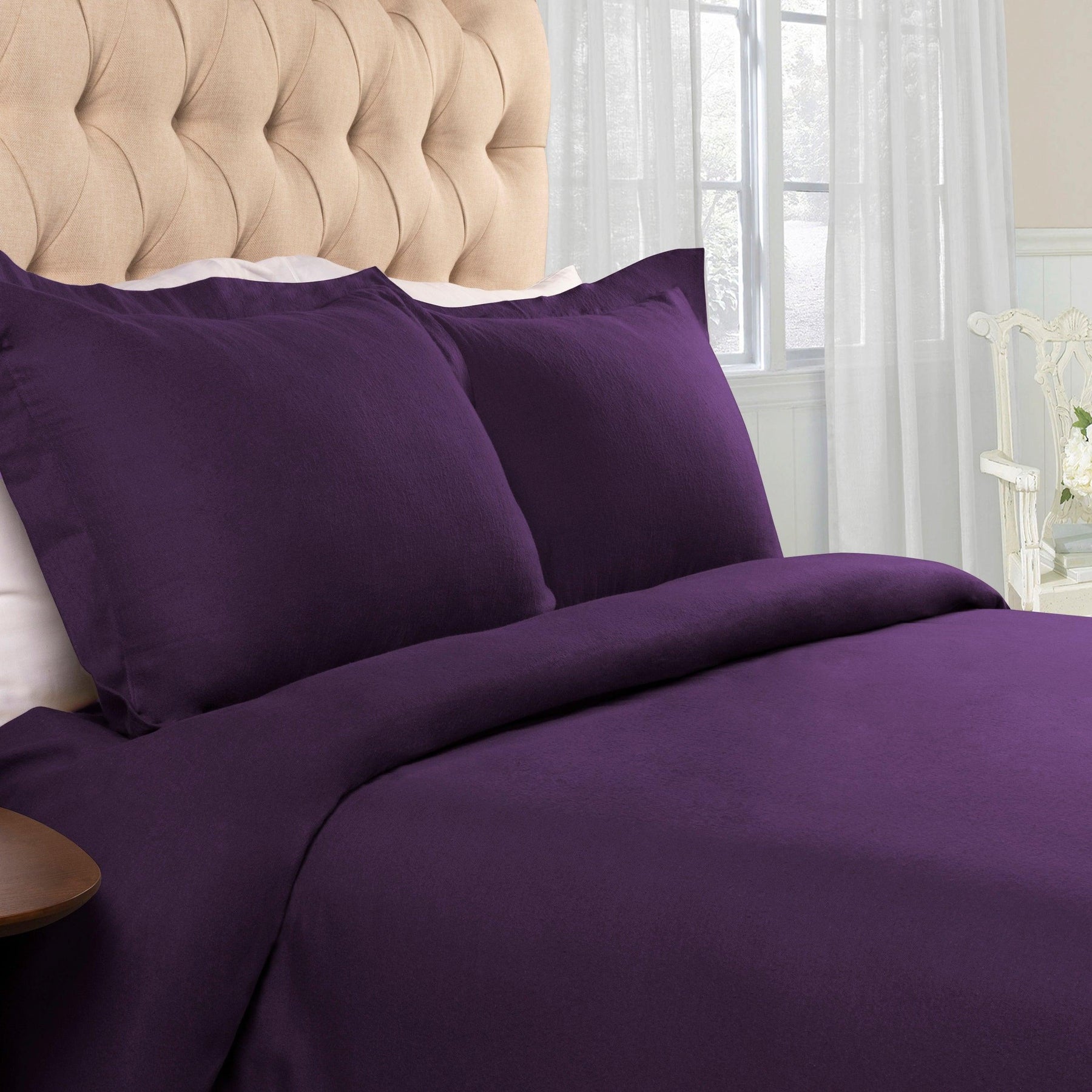 Superior Flannel Cotton Solid Modern Luxury Duvet Cover Set - Purple