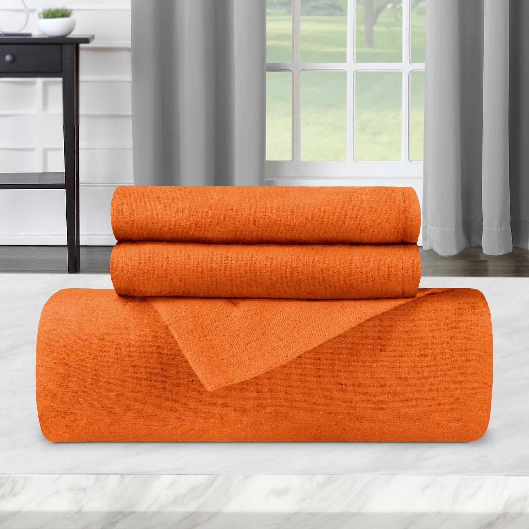 Superior Flannel Cotton Solid Modern Luxury Duvet Cover Set - Orange