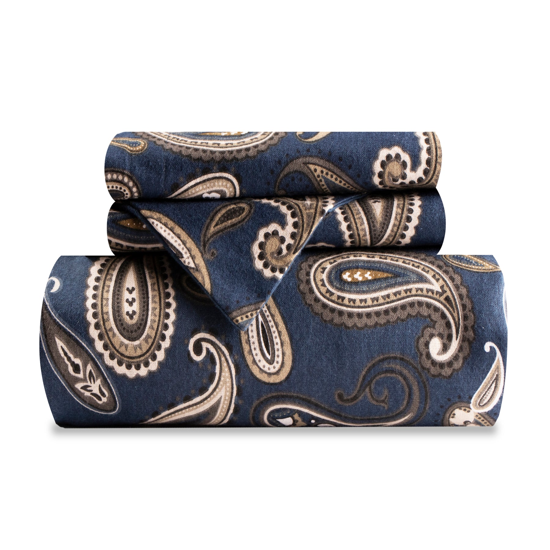 Superior Flannel Cotton Paisley Luxury Duvet Cover Set - Navy Blue