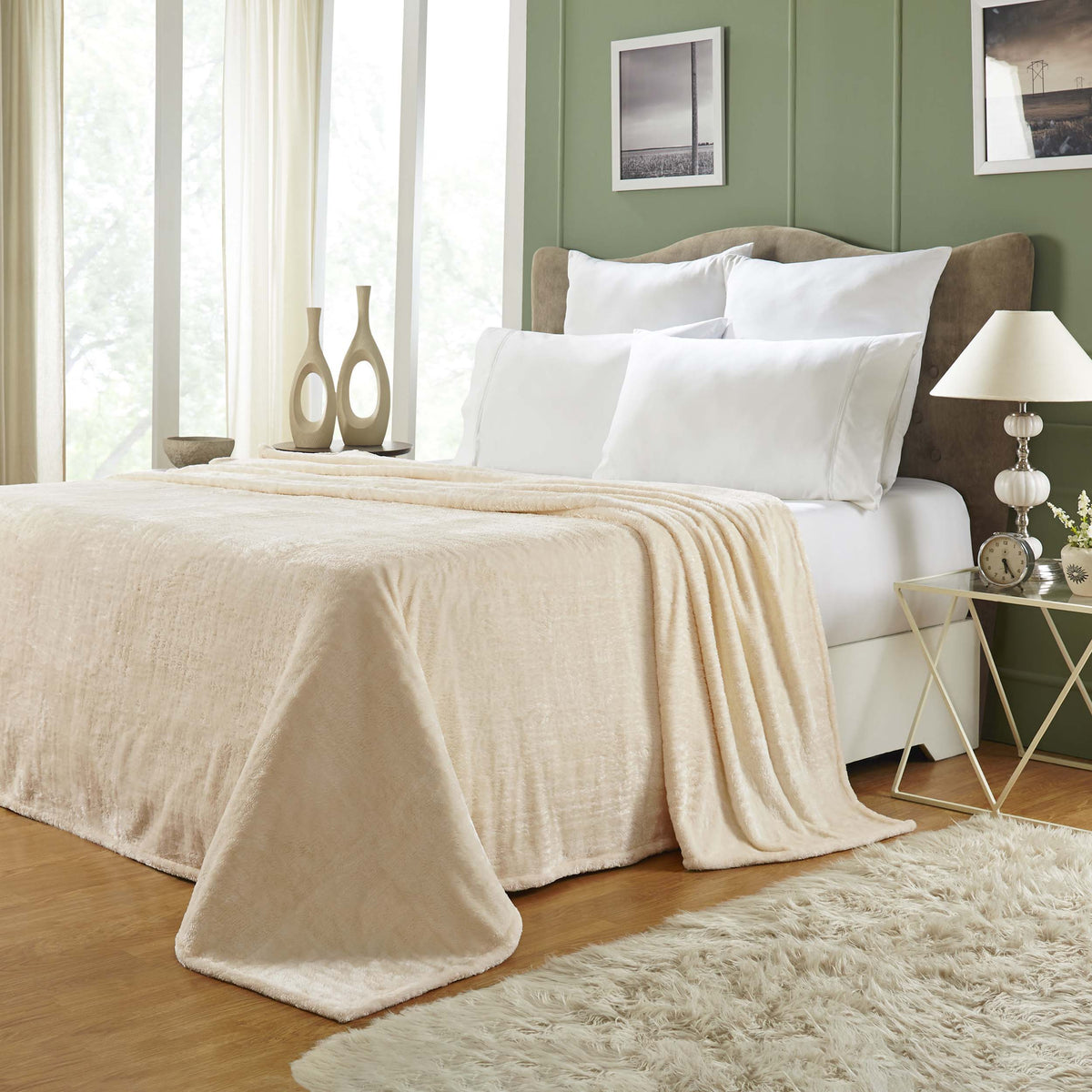 Superior Fleece Plush Medium Weight Fluffy Soft Decorative Solid Blanket - Ivory