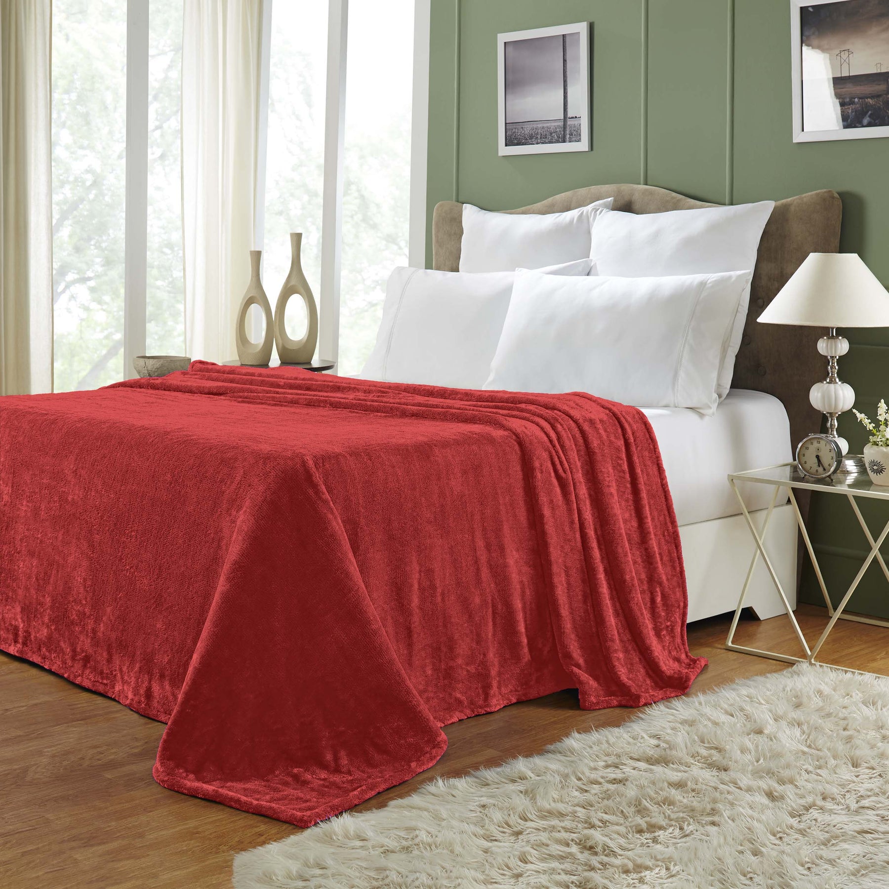 Superior Fleece Plush Medium Weight Fluffy Soft Decorative Solid Blanket - Red