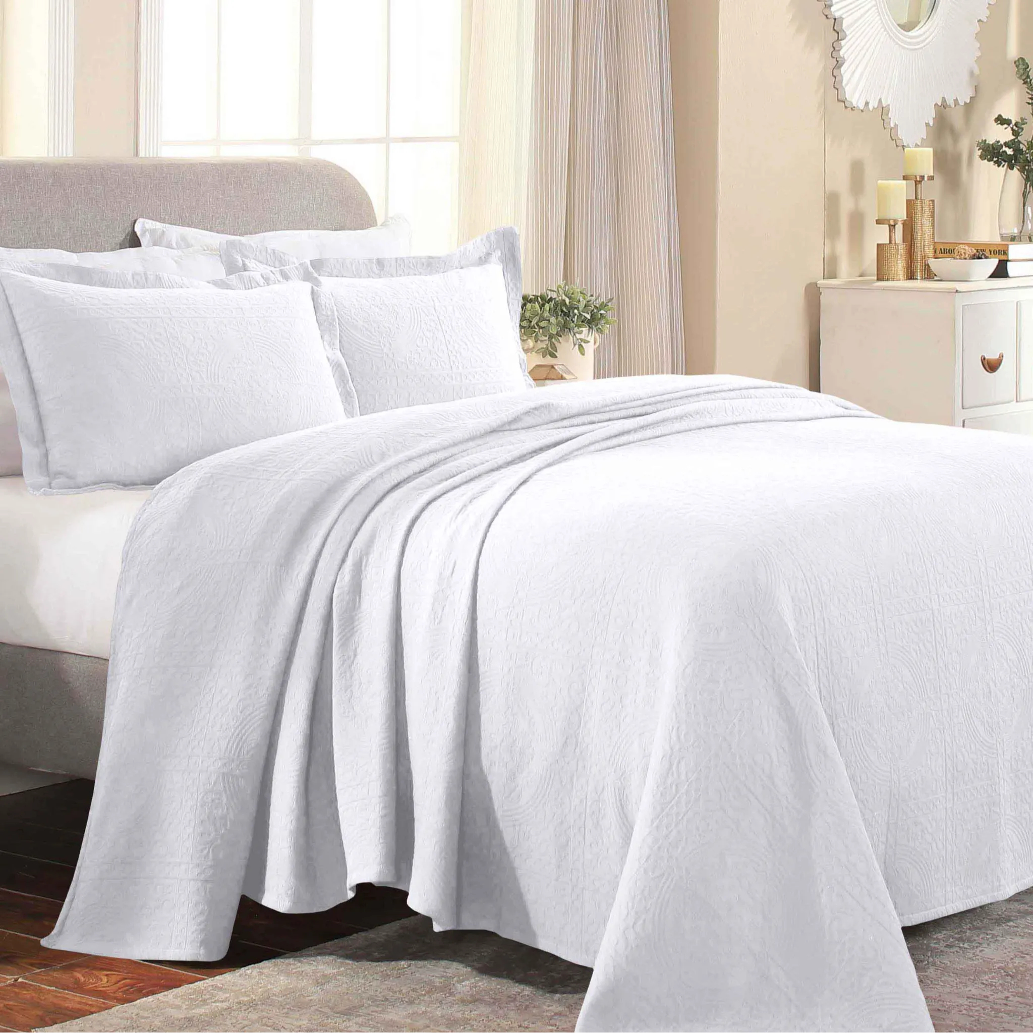 Fleur De Lis Jacquard Matelassé Cotton Medallion Bedspread Set - Bedspread by Superior Brand