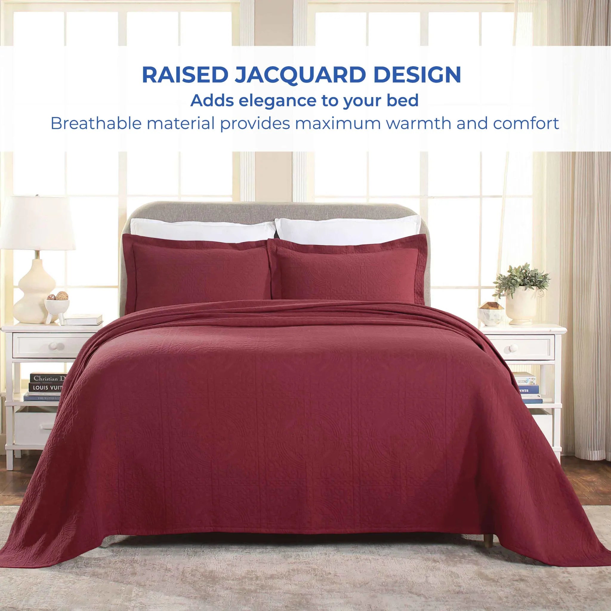 Fleur De Lis Jacquard Matelassé Cotton Medallion Bedspread Set - Bedspread by Superior Brand
