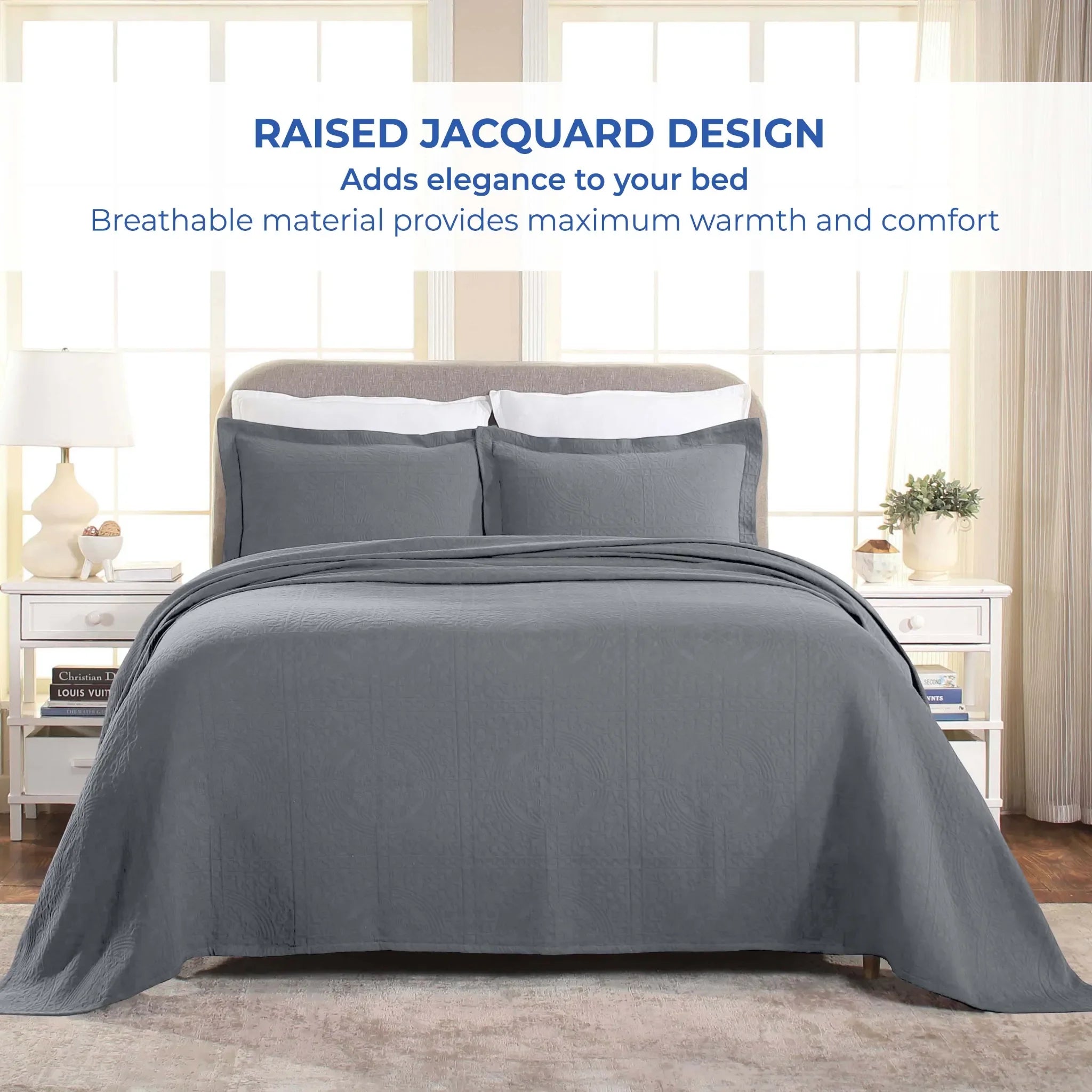 Lightweight Cotton Bedspread Sets 3-Piece Fleur De Lis Jacquard Matelassé - Bedspread by Superior Brand