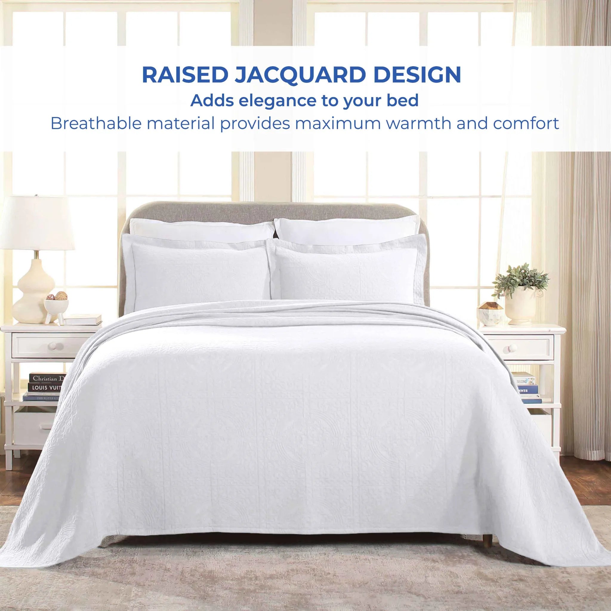 Fleur De Lis Jacquard Matelassé Cotton Medallion Bedspread Set - Bedspread by Superior Brand