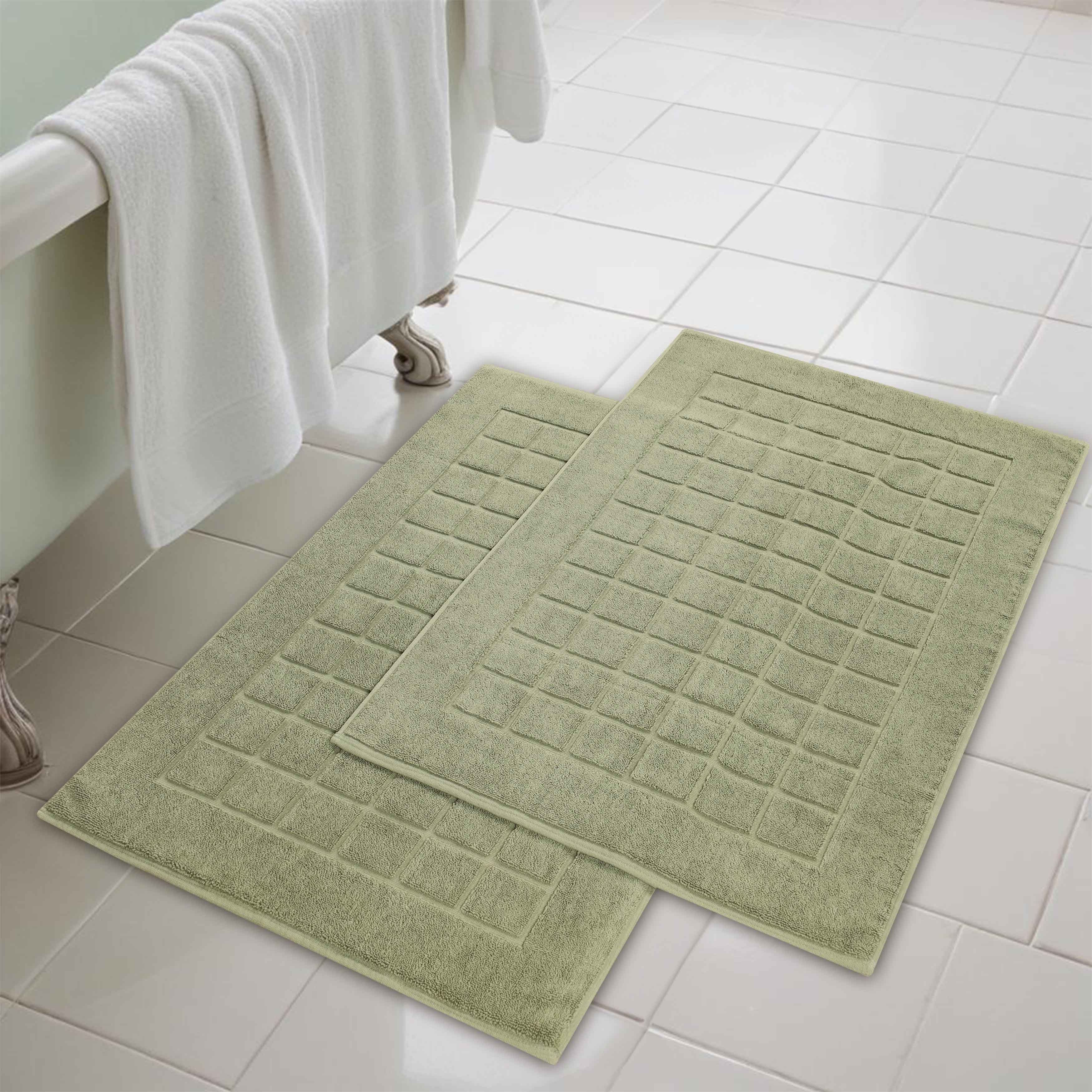 Nora Cotton Solid Absorbent Thick Checkered Washable Bath Mat Set of 2 - Bath Mats by Superior Brand
