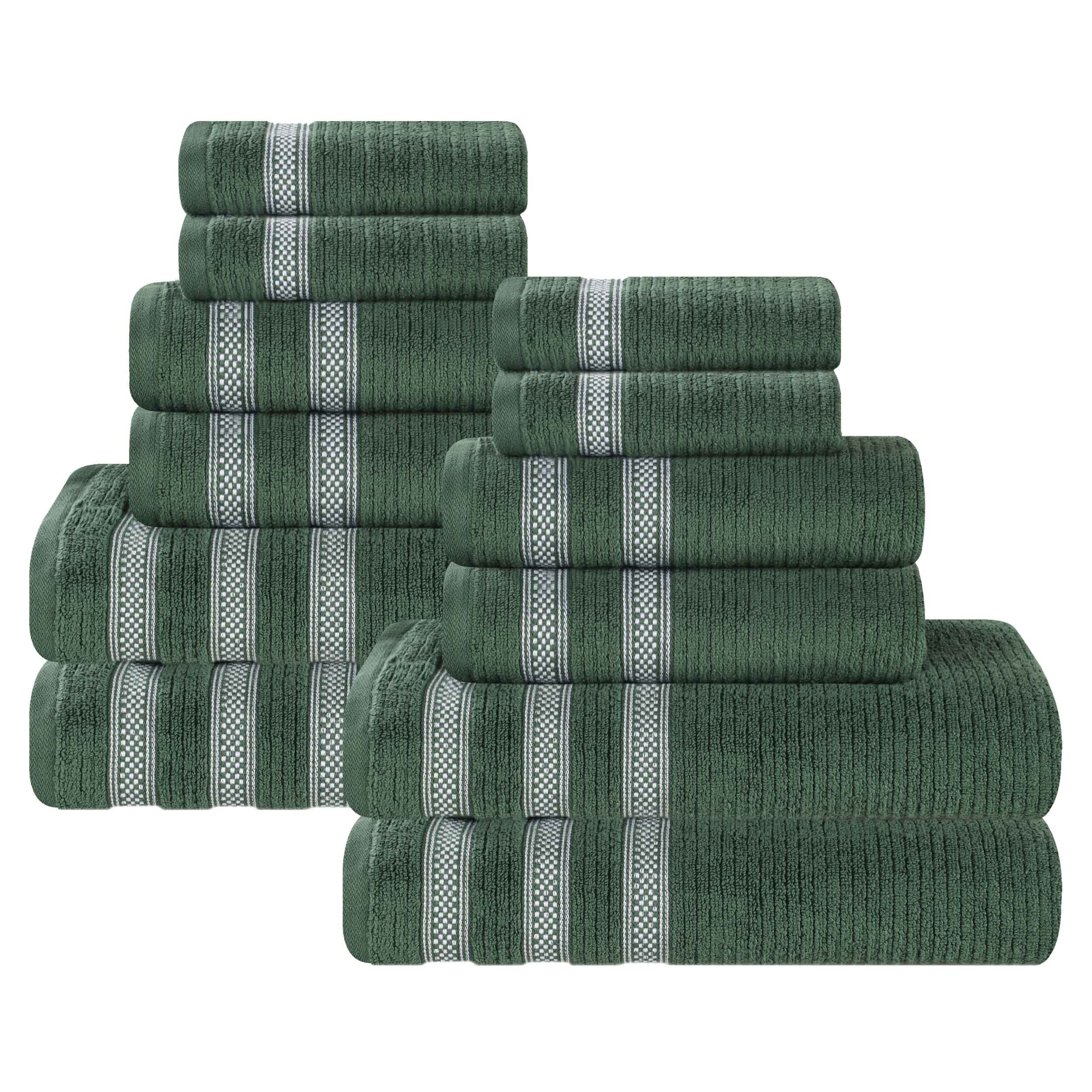 Brea Zero Twist Cotton Ribbed Geometric Border 12 Piece Towel Set - Towel Set by Superior Brand