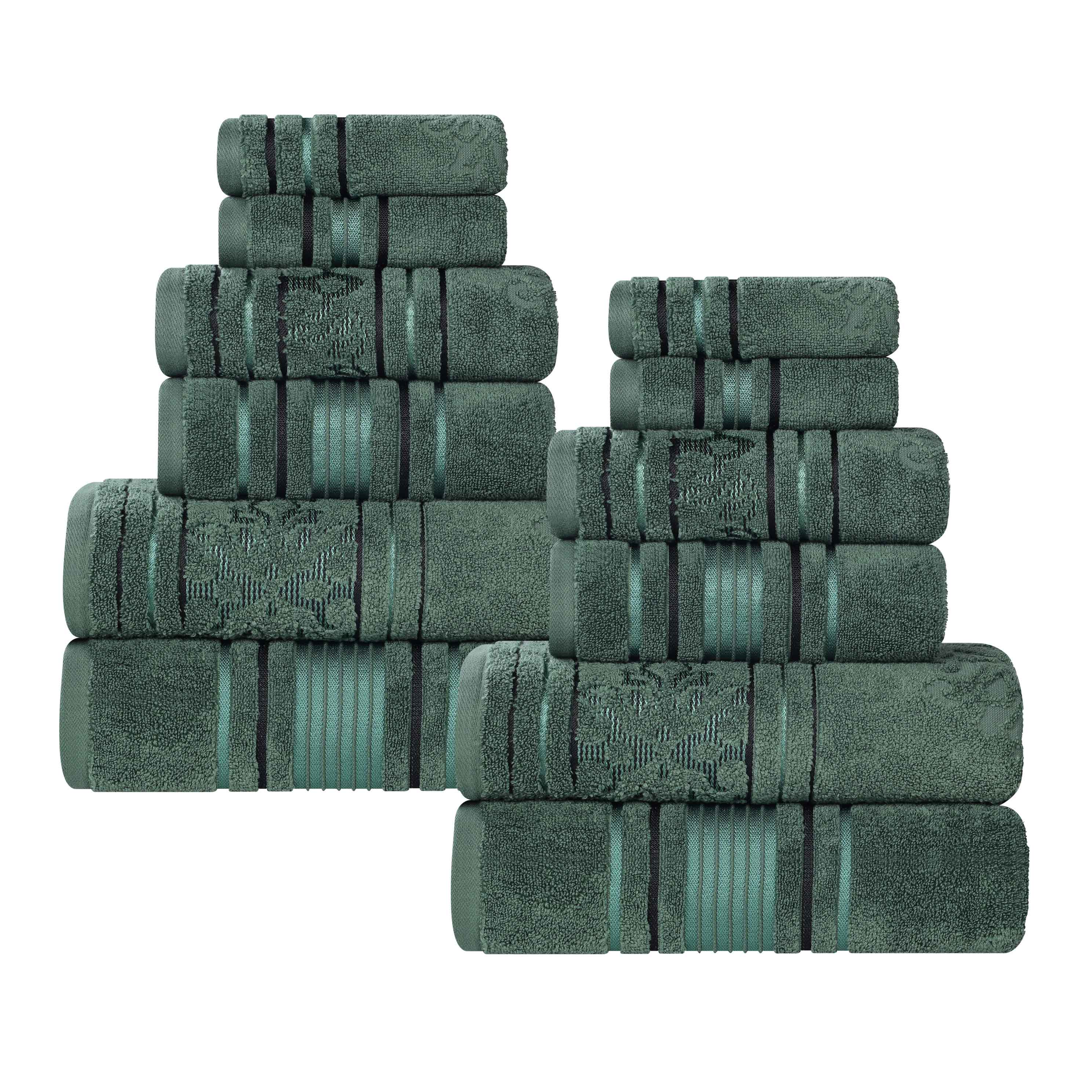 Sadie Zero Twist Cotton Solid and Jacquard Floral 12 Piece Towel Set - Towel Set by Superior Brand