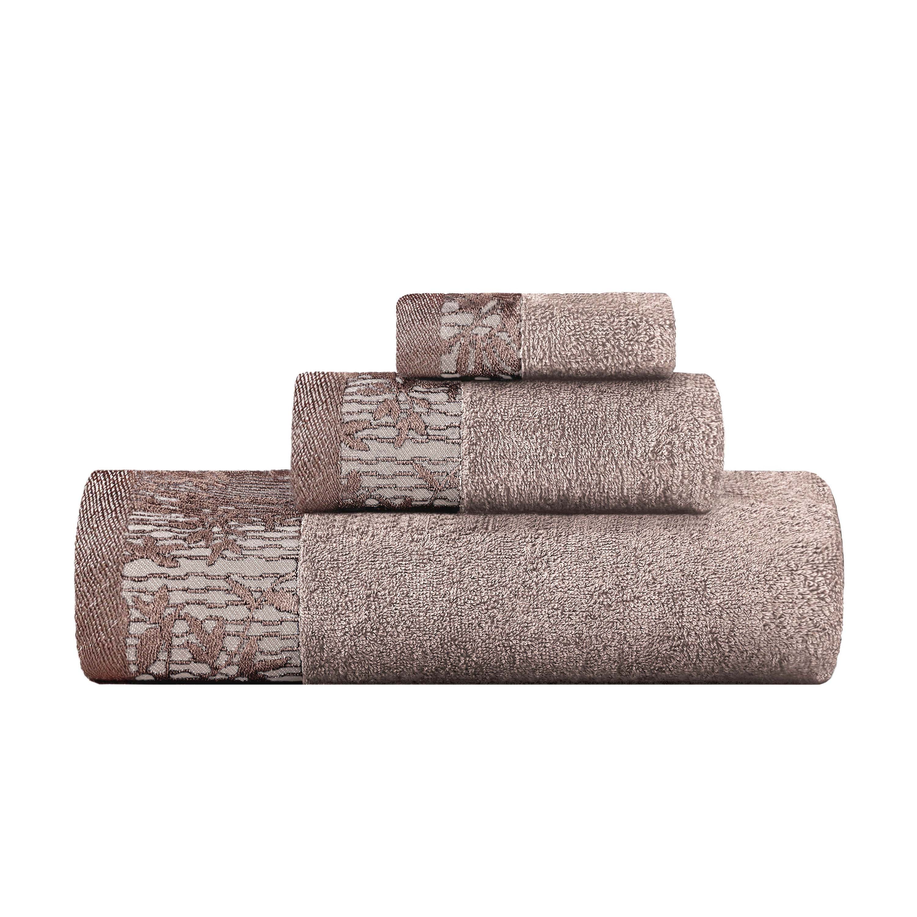 Wisteria Cotton Medium Weight Floral Jacquard Border 3 Piece Towel Set - Towel Set by Superior Brand