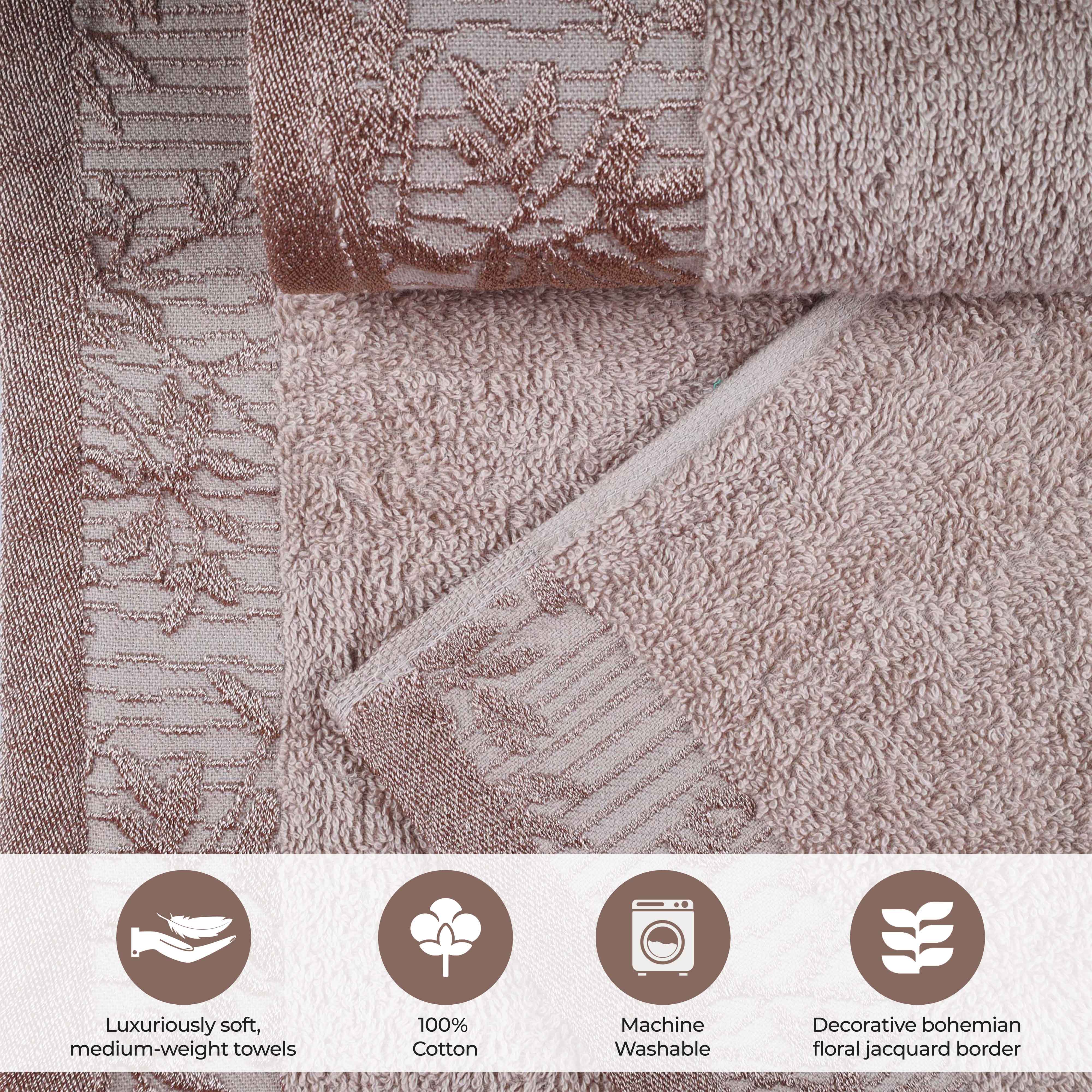 Wisteria Cotton Medium Weight Floral Jacquard Border 3 Piece Towel Set - Towel Set by Superior Brand