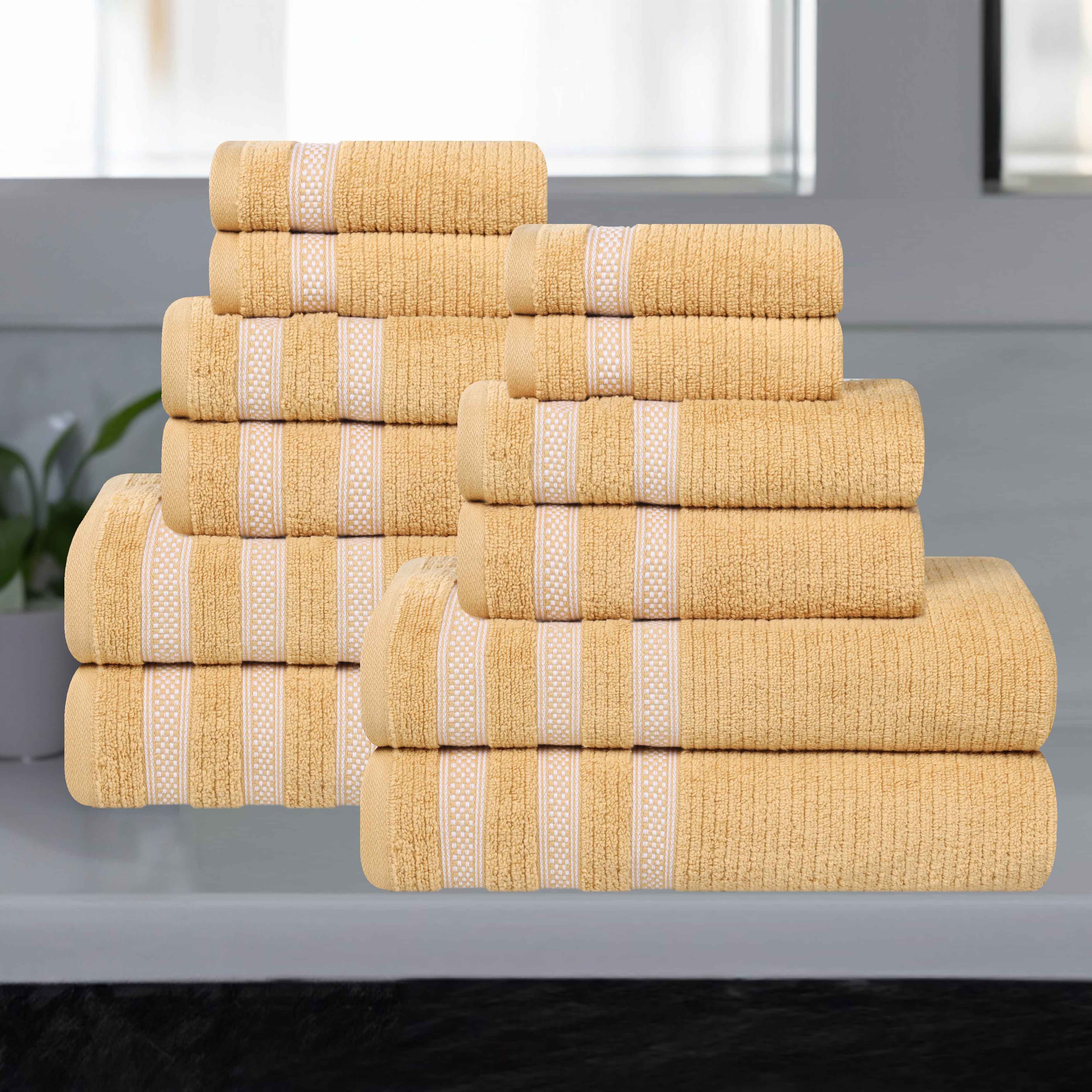 Brea Zero Twist Cotton Ribbed Geometric Border 12 Piece Towel Set - Towel Set by Superior Brand