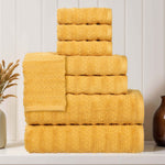 Zuma Zero Twist Cotton Medium Weight Waffle Stripes 8 Piece Towel Set - Towel Set by Superior Brand