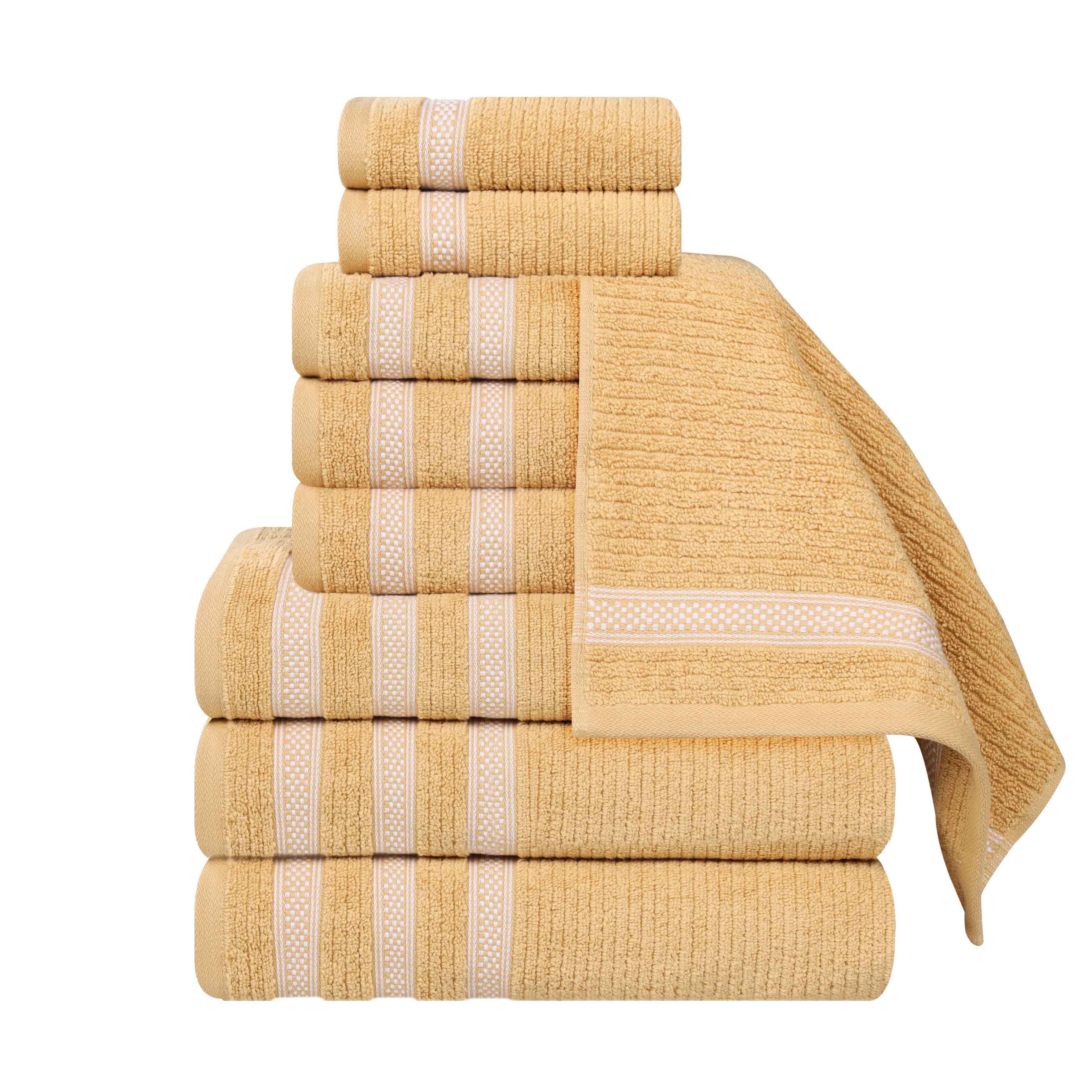 Brea Zero Twist Cotton Ribbed Geometric Border 9 Piece Towel Set - Towel Set by Superior Brand