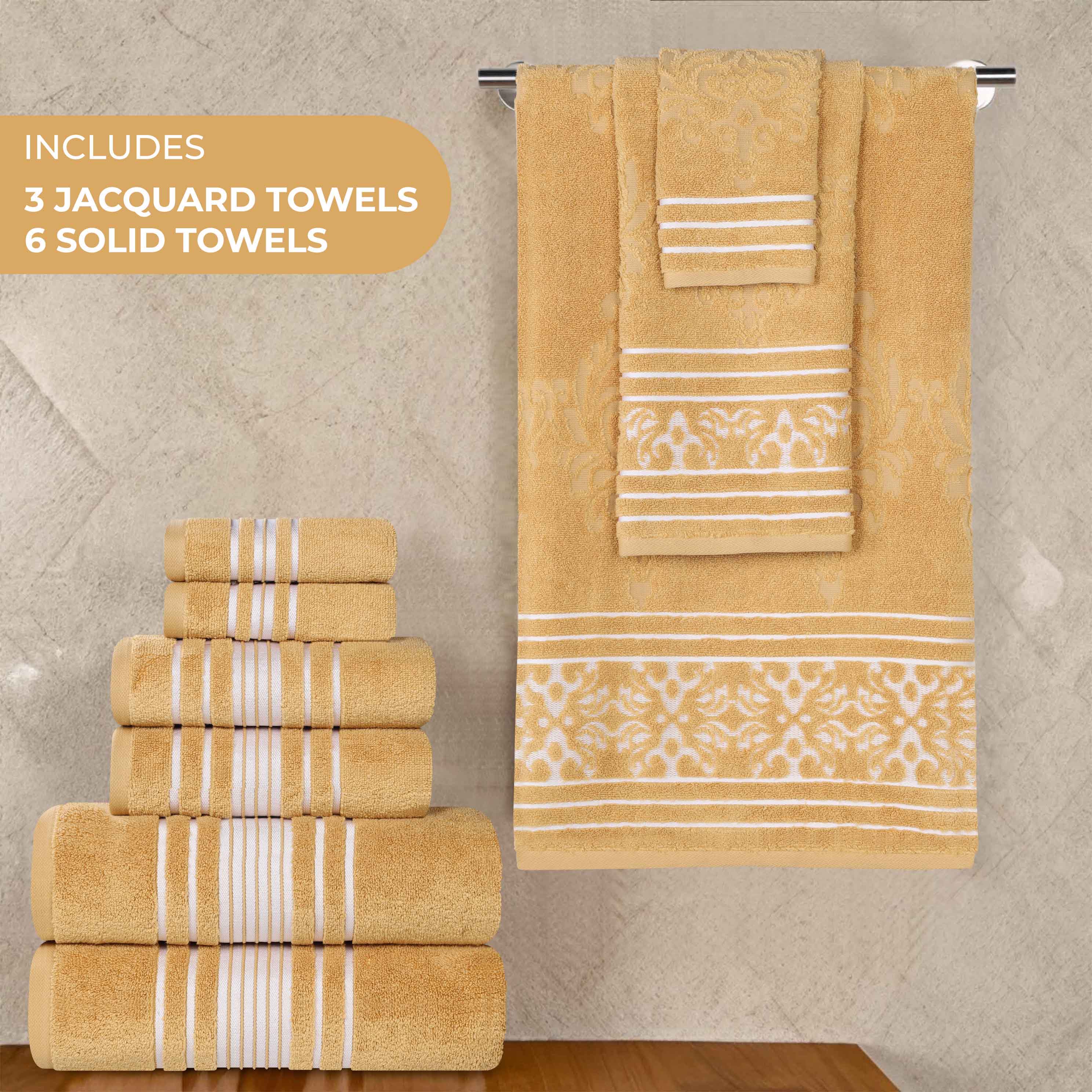 Zero-Twist Cotton Jacquard Towel Set 9 Piece - Sadie - Towel Set by Superior Brand