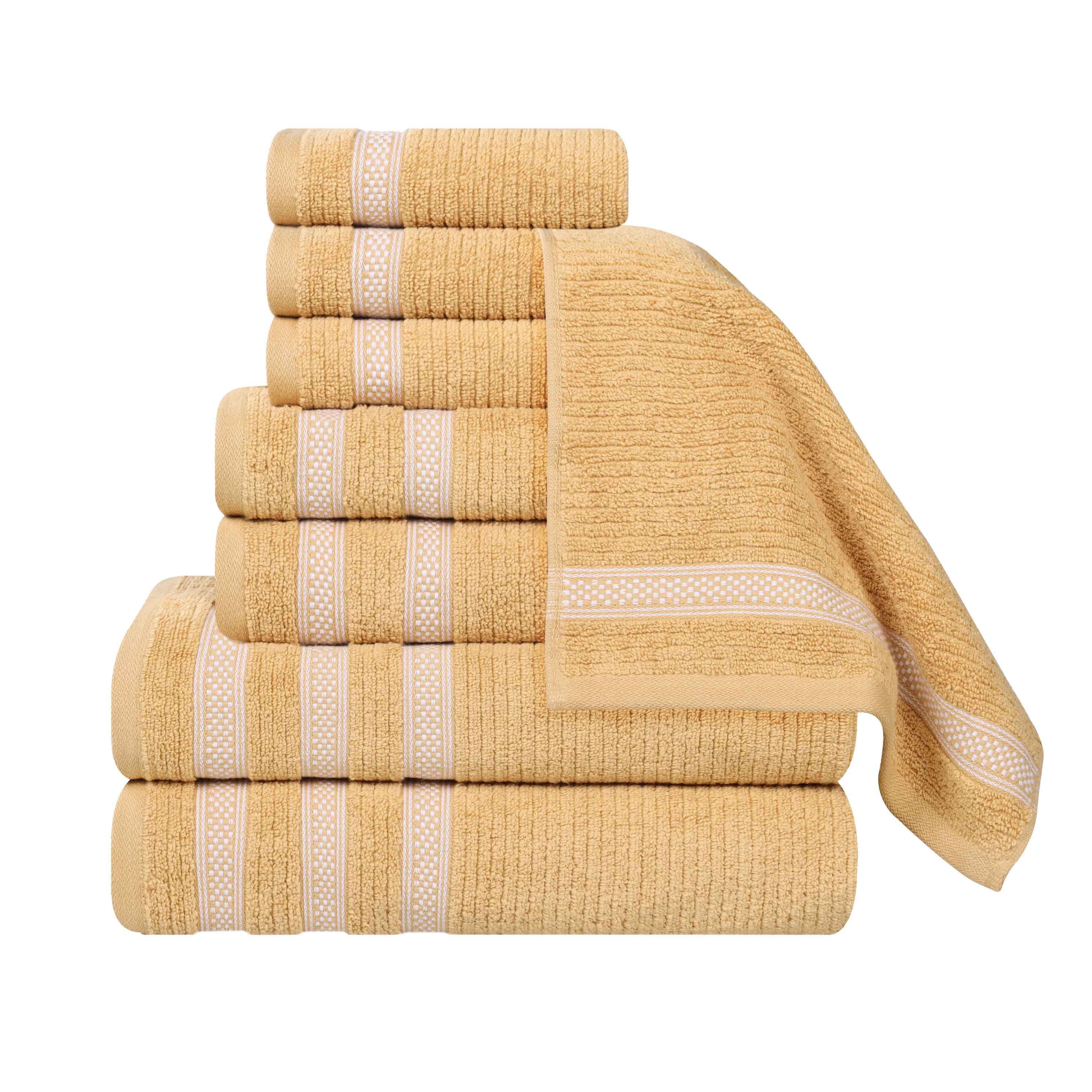 Brea Zero Twist Cotton Ribbed Geometric Border 8 Piece Towel Set - Towel Set by Superior Brand