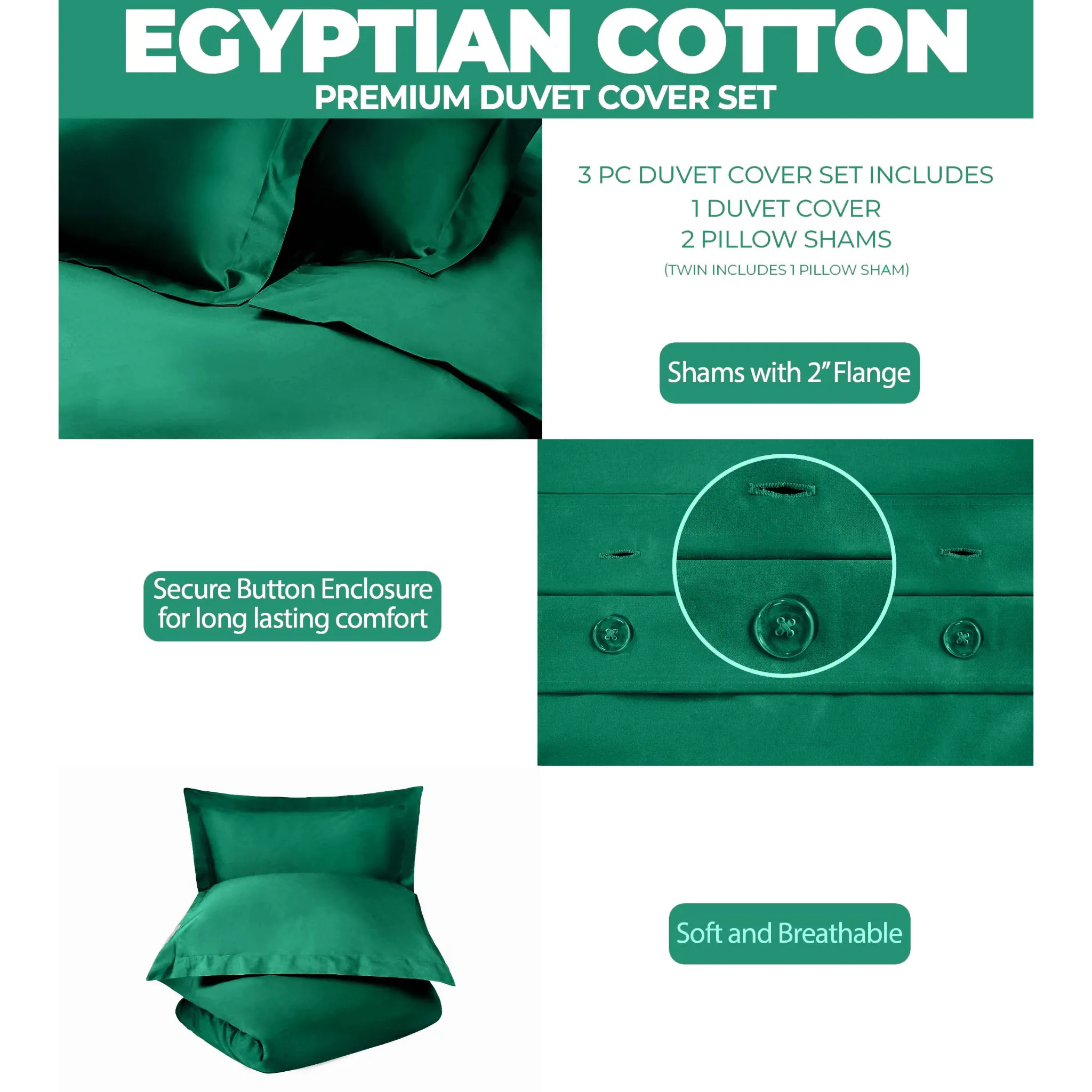 Egyptian Cotton 400 Thread Count Solid Luxury Duvet Cover Set - Egyptian Cotton Duvet Cover Set by Superior Brand