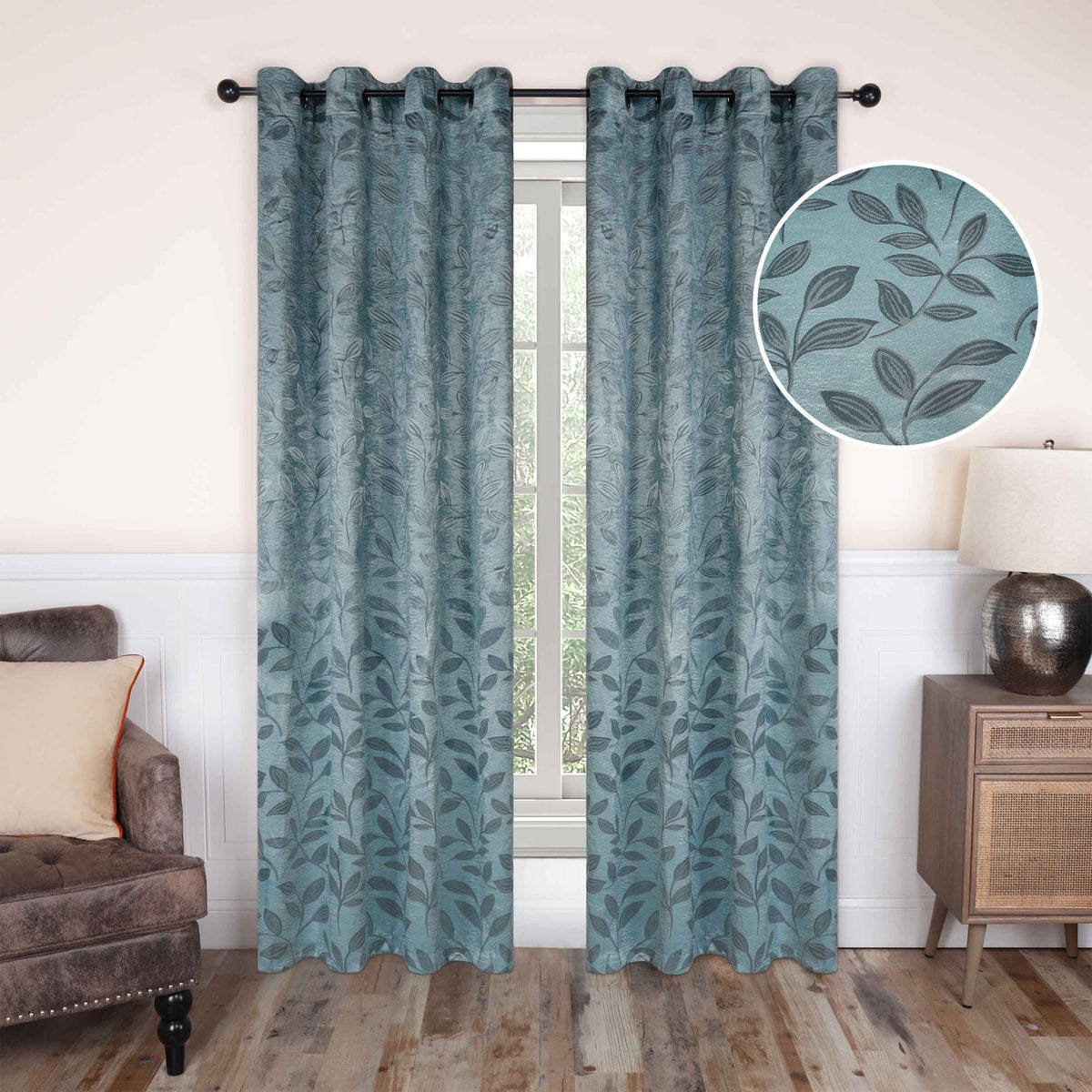 Leaves Machine Washable Room Darkening Blackout Curtains, Set of 2 - GreenLily