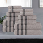 Brea Zero Twist Cotton Ribbed Geometric Border 12 Piece Towel Set - Towel Set by Superior Brand