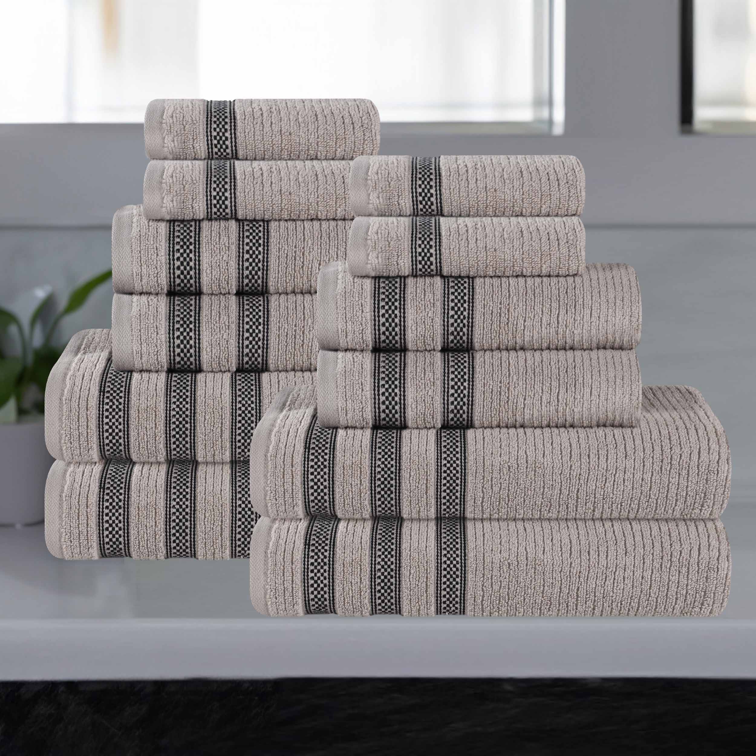Brea Zero Twist Cotton Ribbed Geometric Border 12 Piece Towel Set - Towel Set by Superior Brand