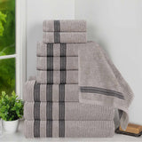 Brea Zero Twist Cotton Ribbed Geometric Border 9 Piece Towel Set - Towel Set by Superior Brand