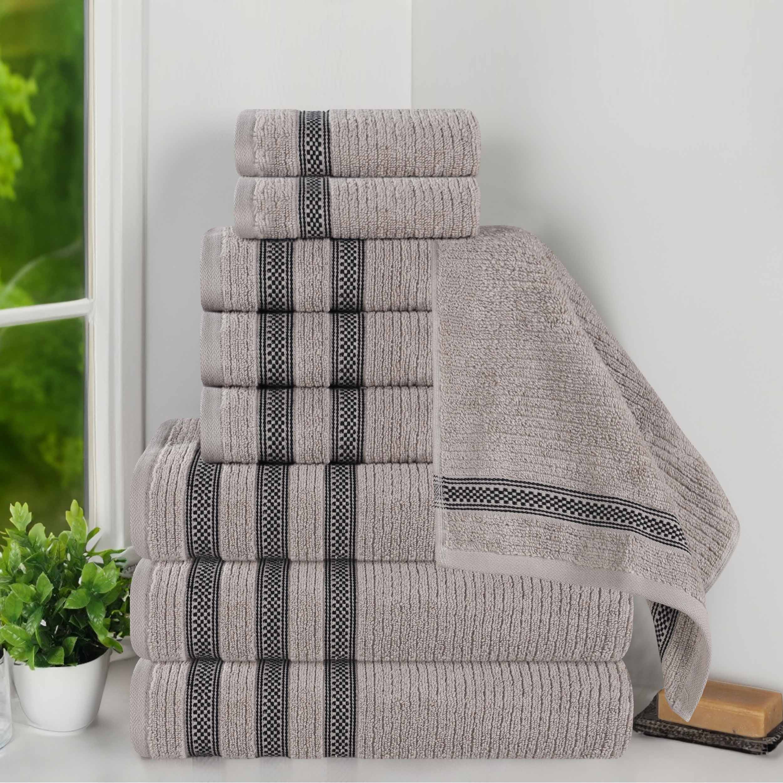Brea Zero Twist Cotton Ribbed Geometric Border 9 Piece Towel Set - Towel Set by Superior Brand