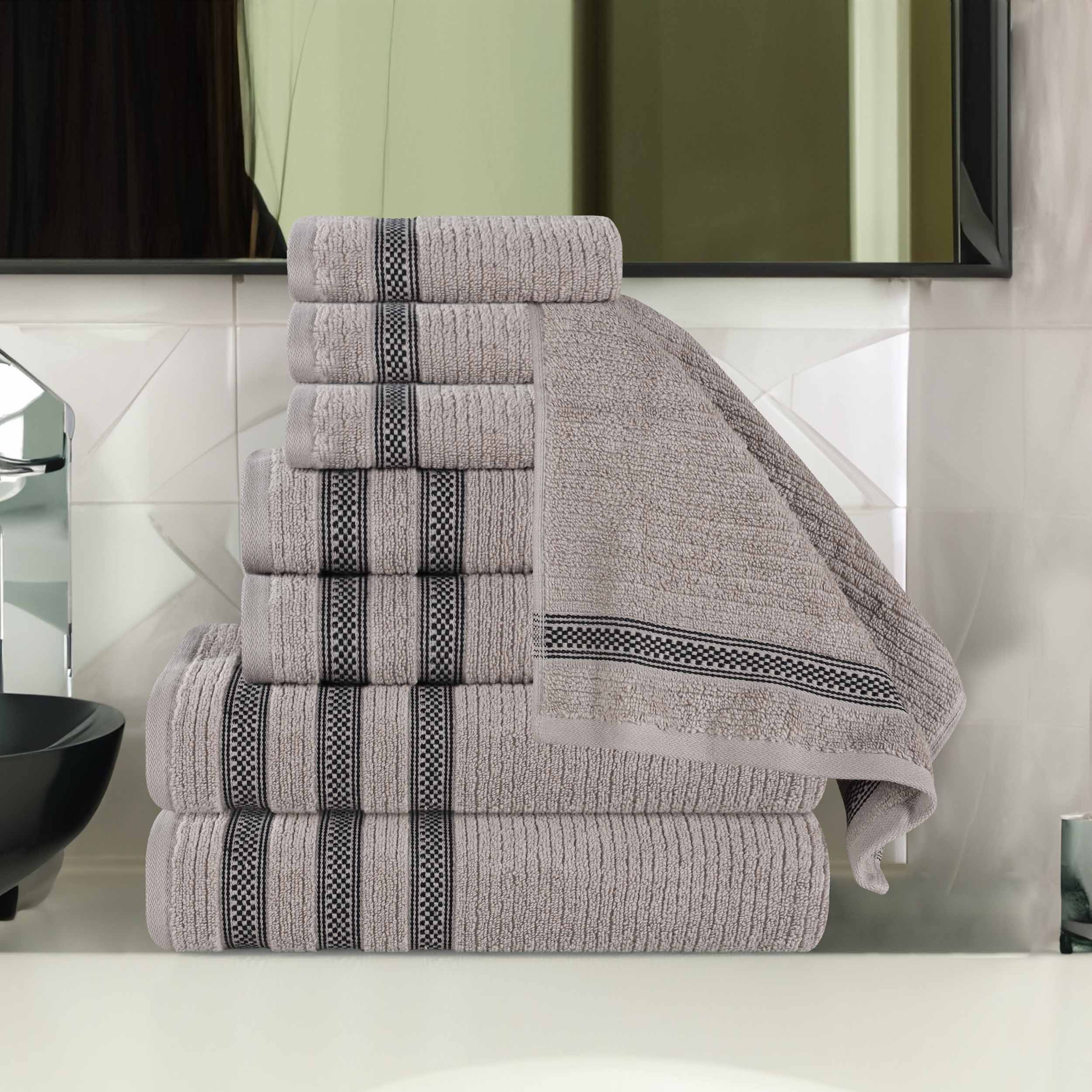 Brea Zero Twist Cotton Ribbed Geometric Border 8 Piece Towel Set - Towel Set by Superior Brand