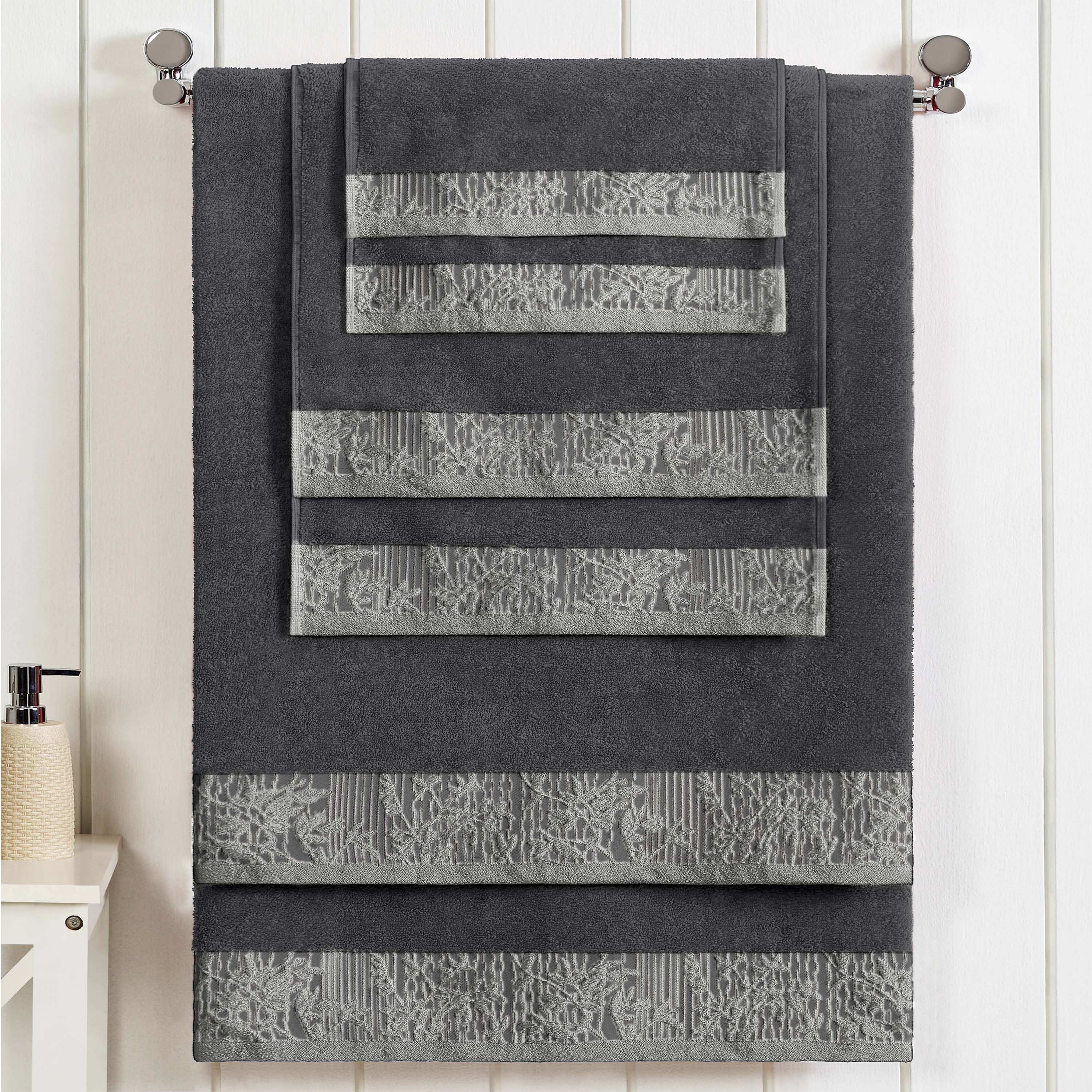 Cotton Floral Jacquard Towel Set 6-Piece - Wisteria - Towel Set by Superior Brand