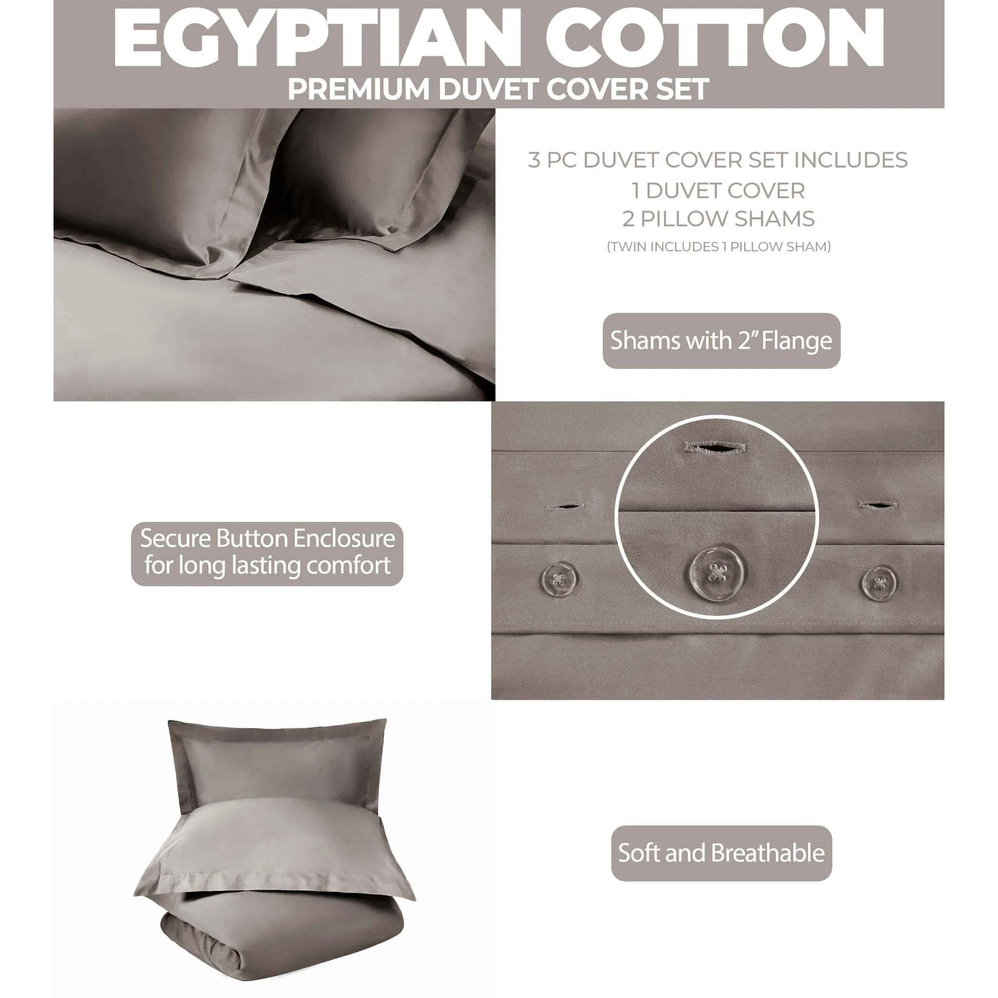 Egyptian Cotton 400 Thread Count Solid Luxury Duvet Cover Set - Egyptian Cotton Duvet Cover Set by Superior Brand