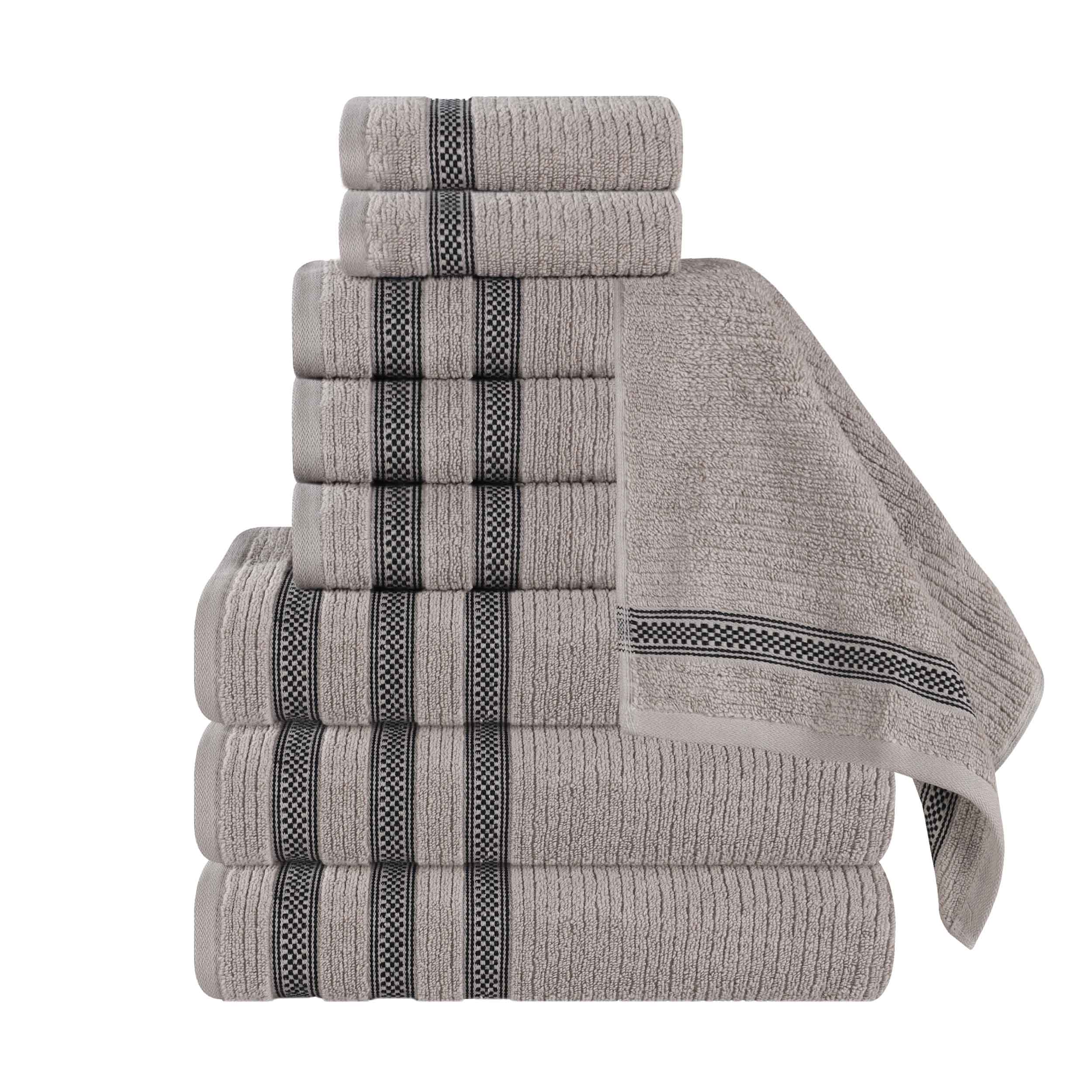 Brea Zero Twist Cotton Ribbed Geometric Border 9 Piece Towel Set - Towel Set by Superior Brand
