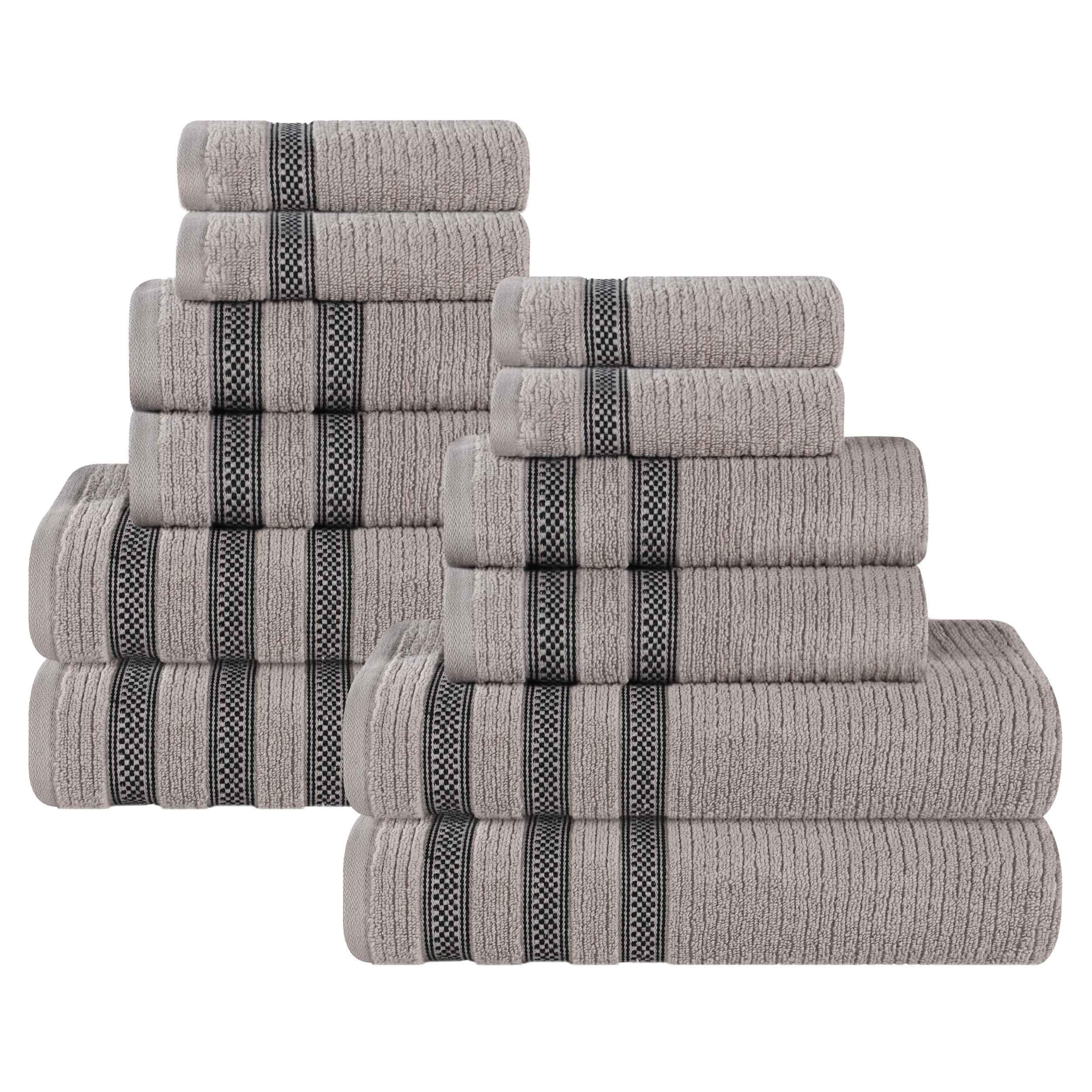 Brea Zero Twist Cotton Ribbed Geometric Border 12 Piece Towel Set - Towel Set by Superior Brand