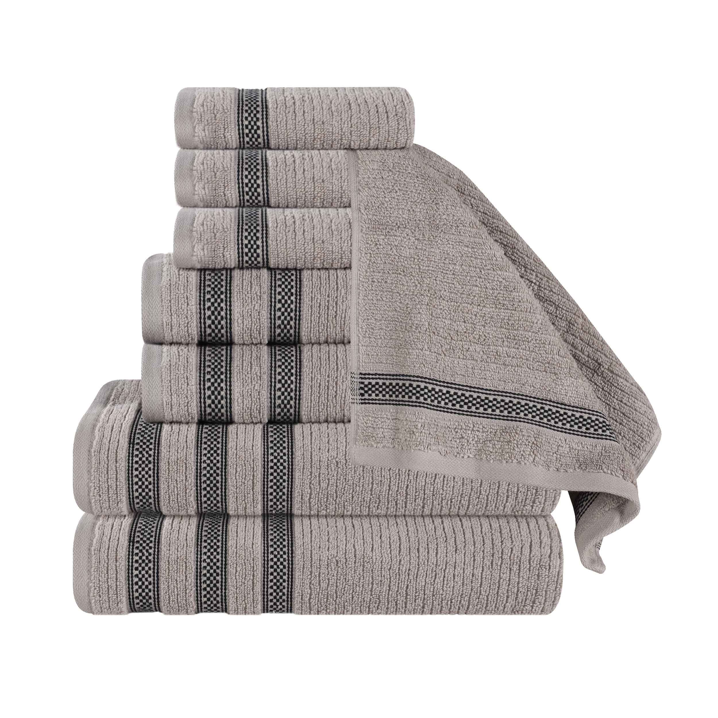 Brea Zero Twist Cotton Ribbed Geometric Border 8 Piece Towel Set - Towel Set by Superior Brand