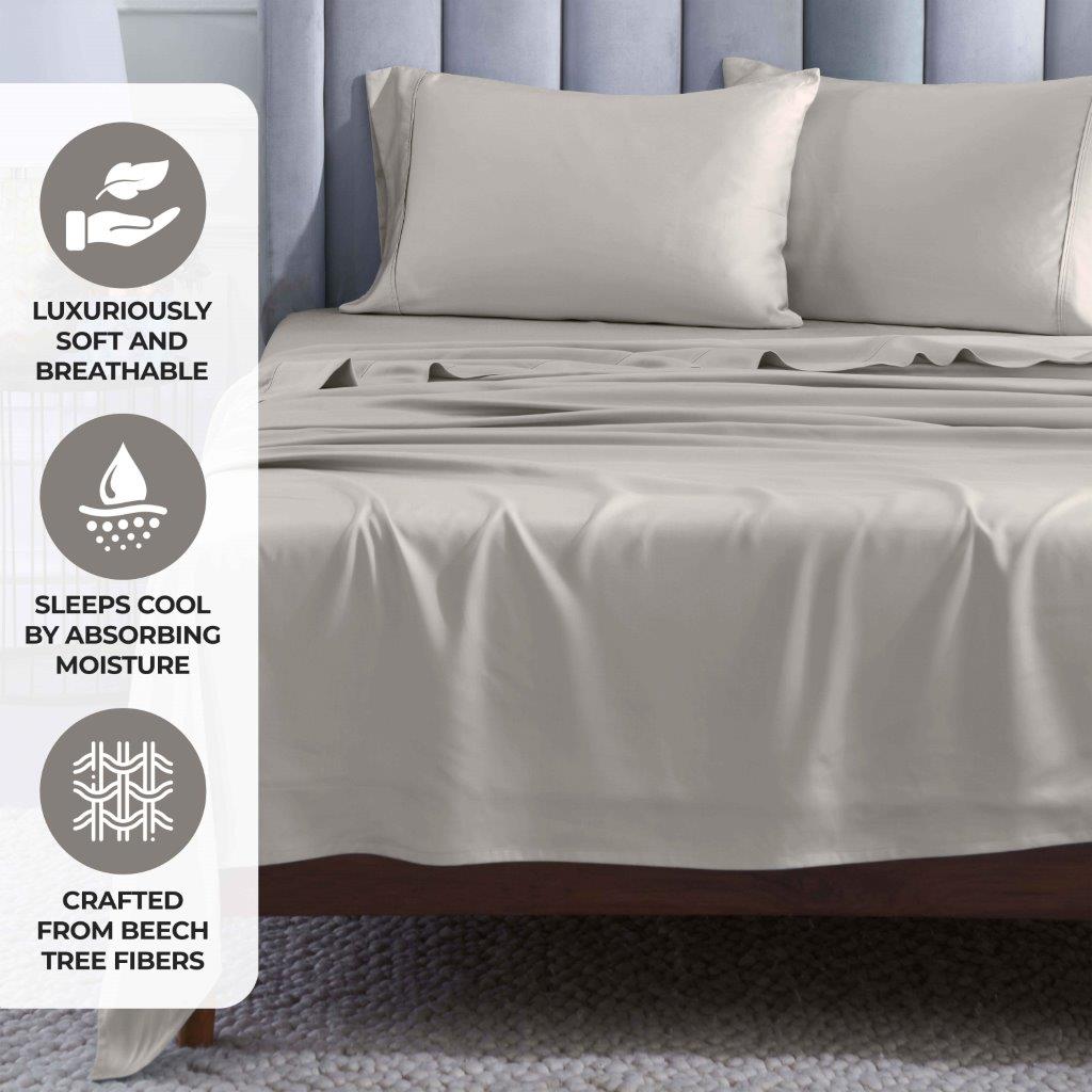 Modal From Beechwood 400 Thread Count Cooling Solid Pillowcase Set - Gray