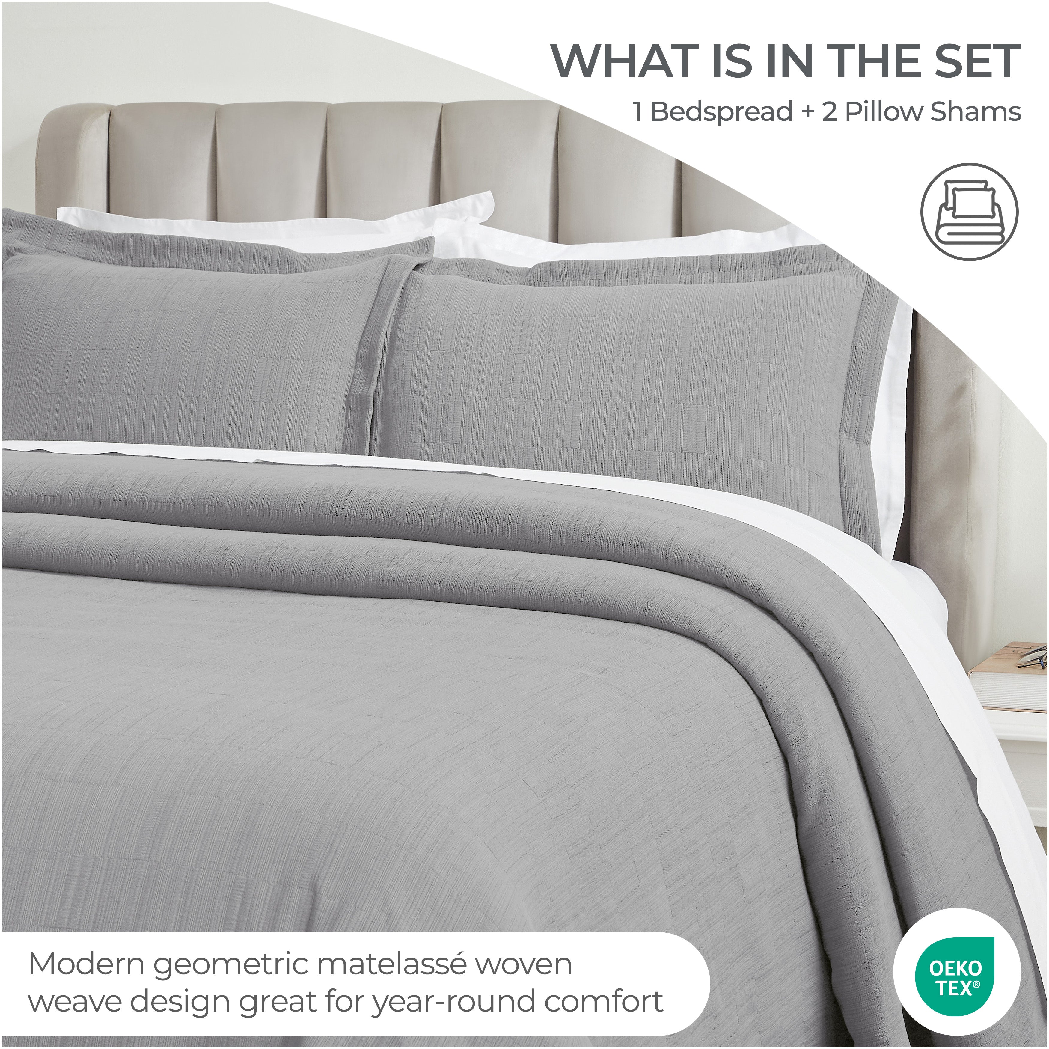 Zenith Cotton Medium Weight Geometric Matelasse Bedspread and Sham Set - Bedspread by Superior Brand