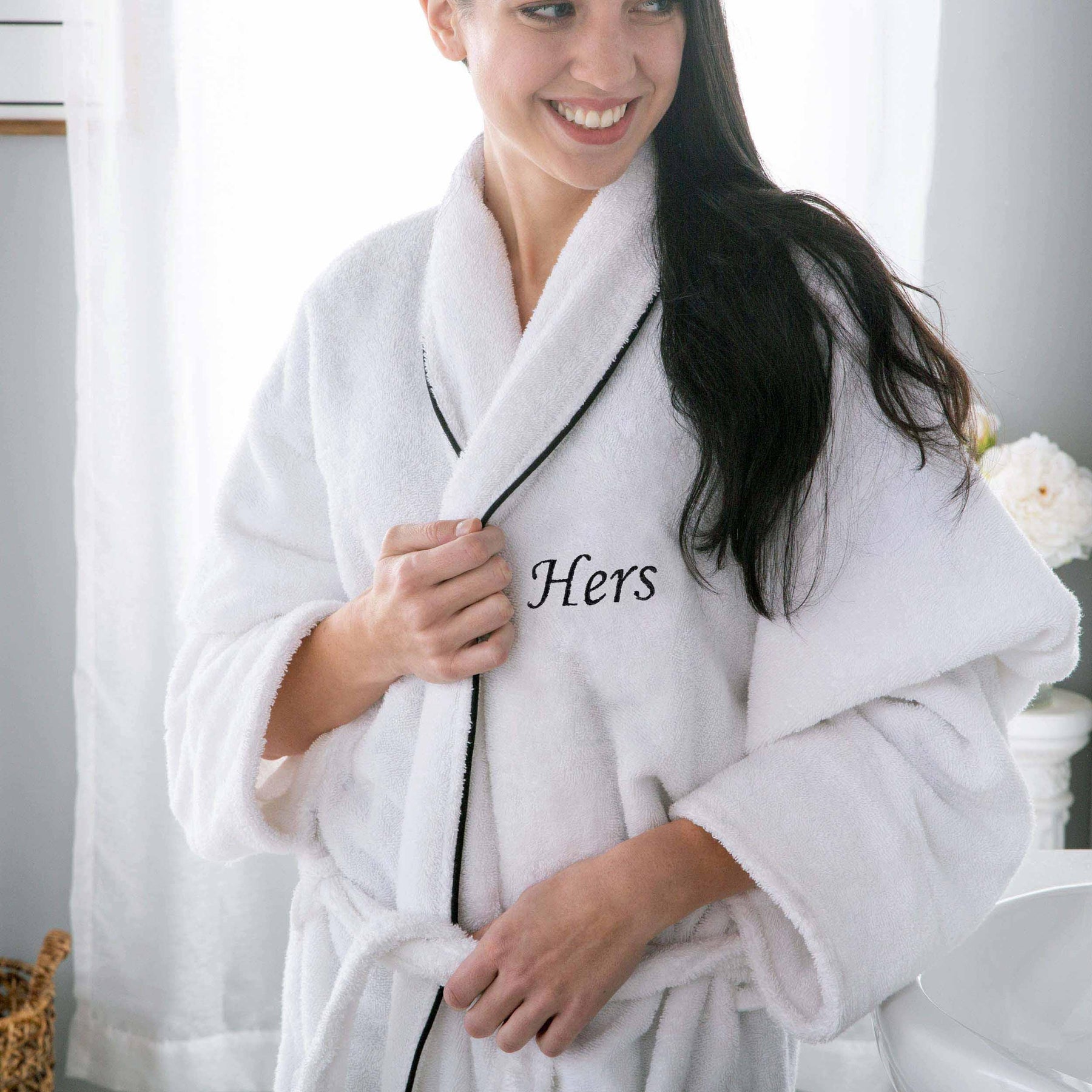 Cotton Adult Unisex Embroidered Fluffy Bathrobe White
