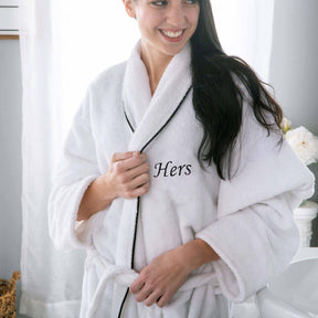 Cotton Adult Unisex Embroidered Fluffy Bathrobe White - Hers