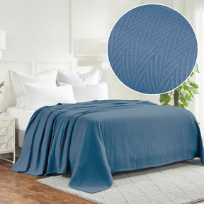Herringbone All-Season Woven Cotton Blanket - Denim Blue