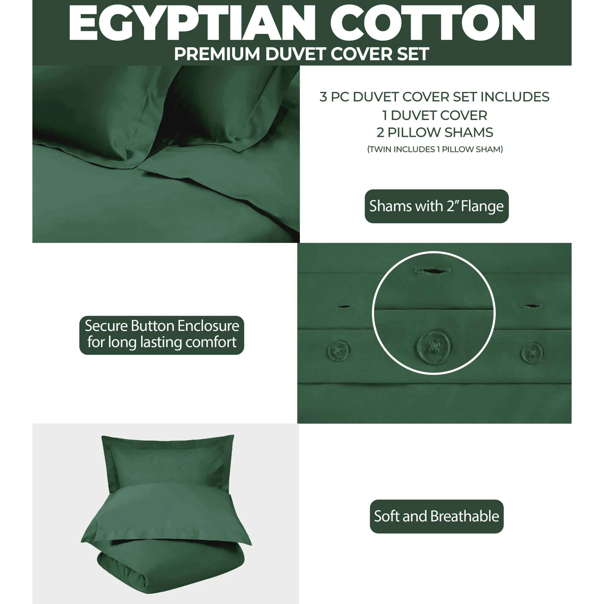 Egyptian Cotton 400 Thread Count Solid Luxury Duvet Cover Set - Egyptian Cotton Duvet Cover Set by Superior Brand
