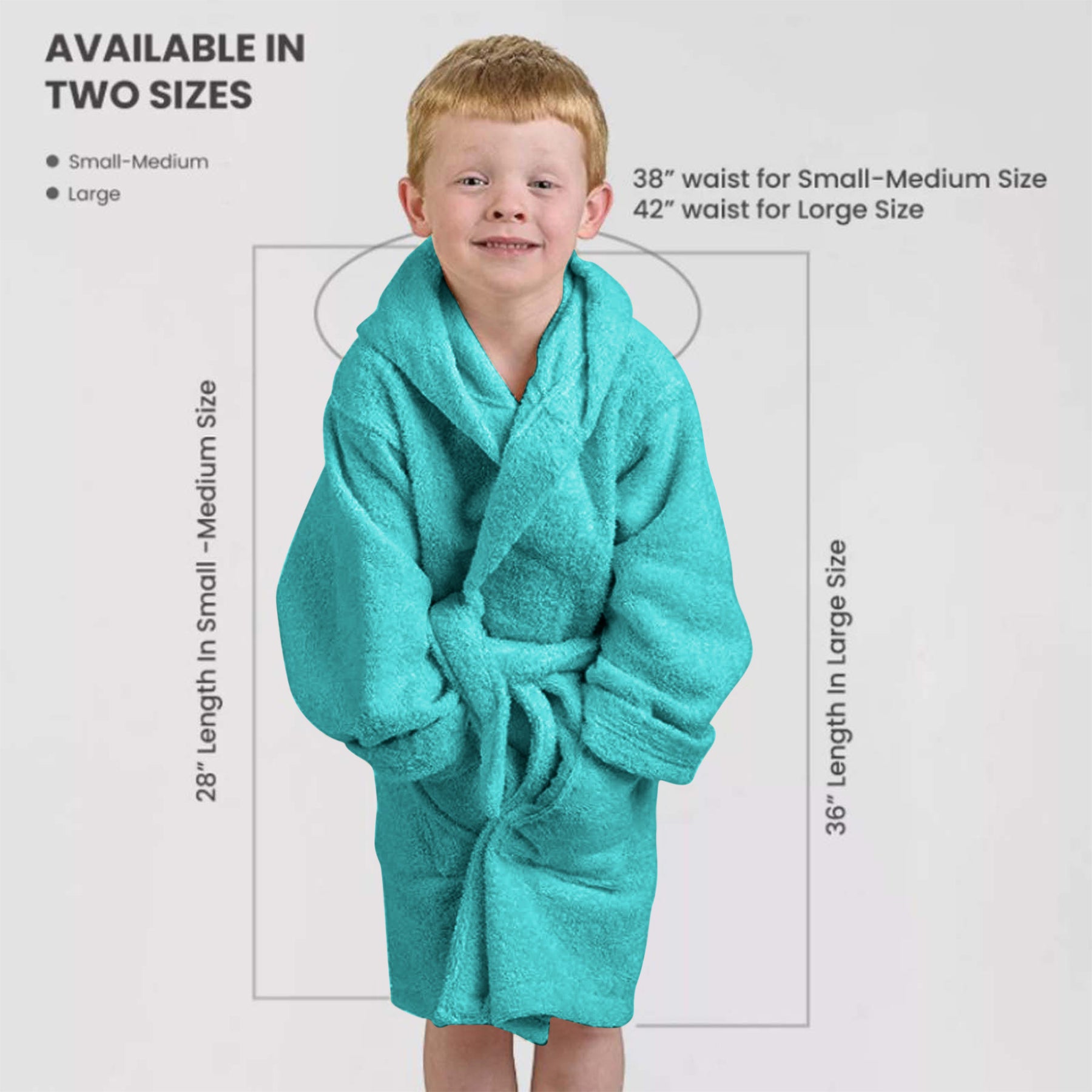 Cotton Ultra-Soft Terry Lightweight Kids Unisex Hooded Bathrobe - Teal