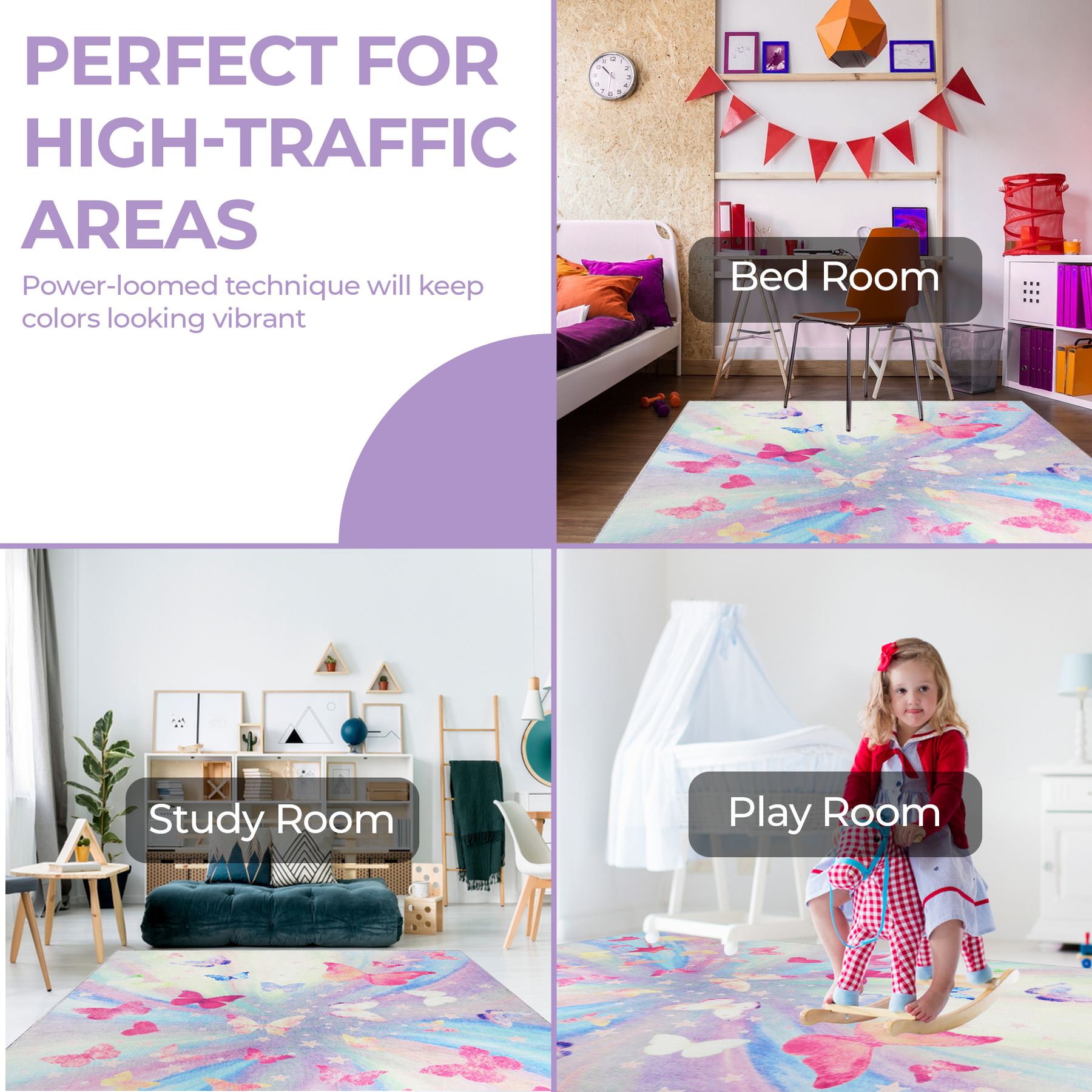 Superior Butterfly Colorful Kids Playroom Nursery Washable Indoor Area Rug Or Door Mat