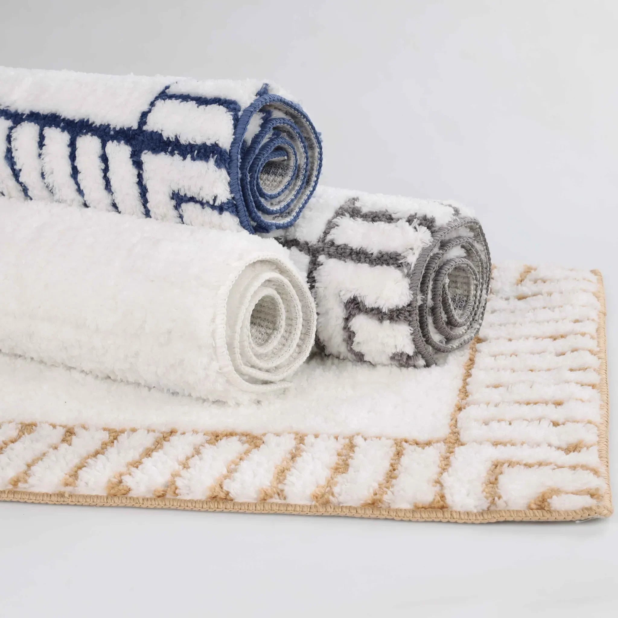 Inaya Modern Striped Tufted Shag Machine Washable Bath Rugs, Set of 2 - Bath Rugs by Superior Brand