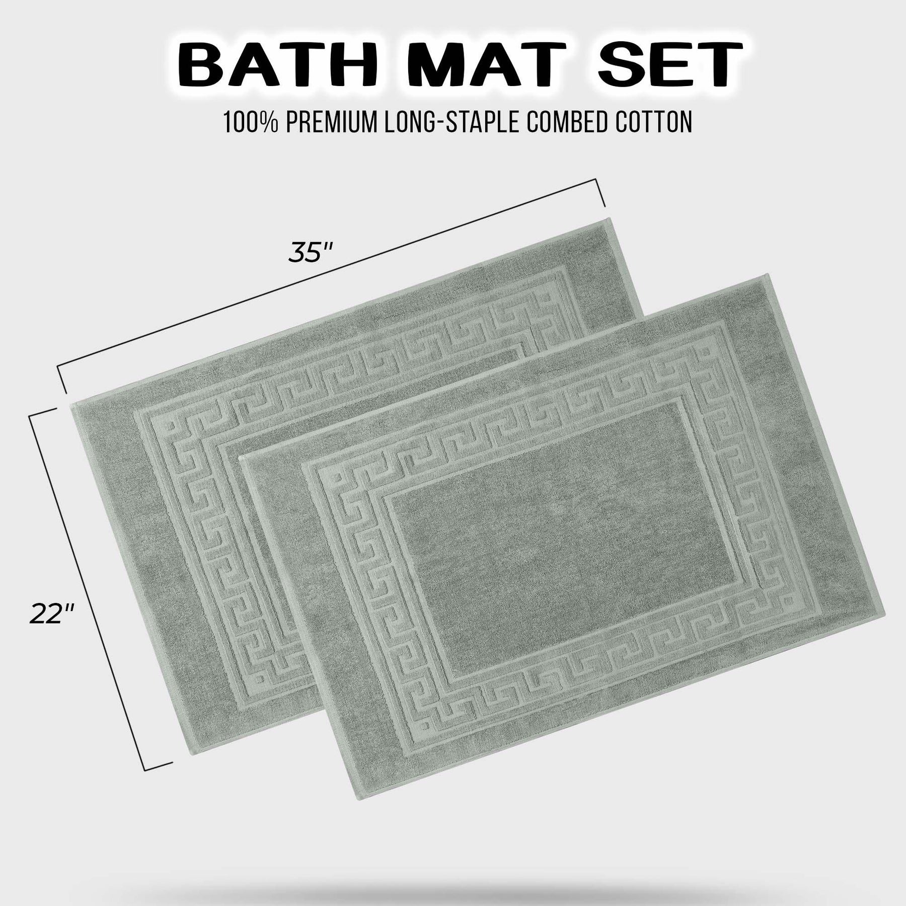 100% Cotton Highly-Absorbent Greek Key Border Solid 2-Piece Bath Mat Set - Sage