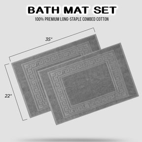 100% Cotton Highly-Absorbent Greek Key Border Solid 2-Piece Bath Mat Set - Silver
