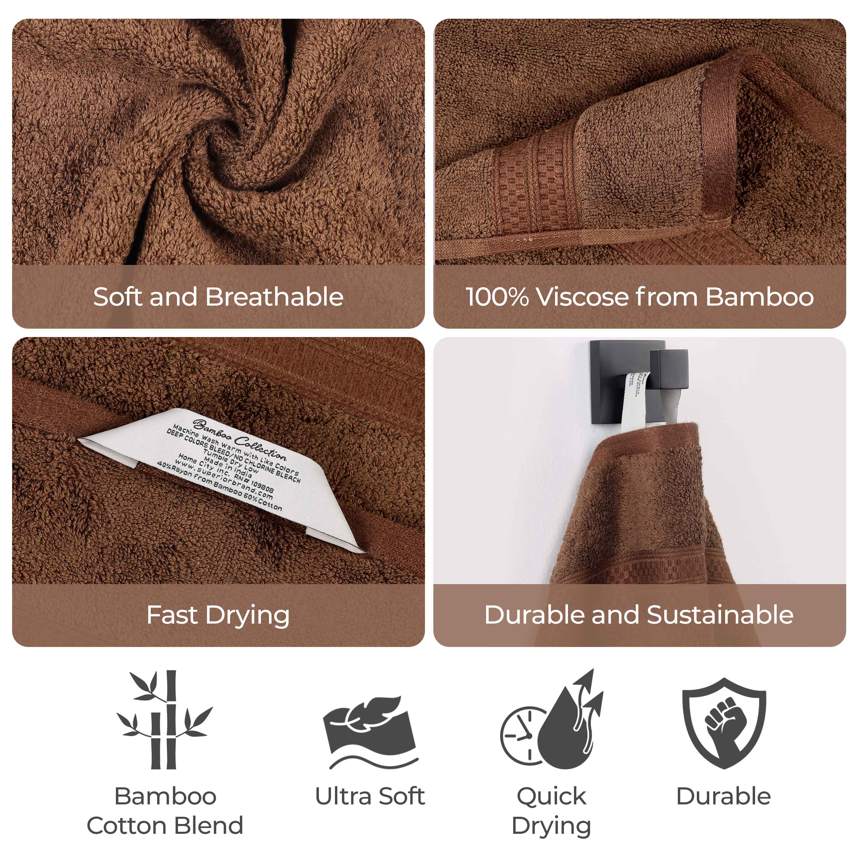 Ultra-Soft Rayon from Bamboo Cotton Blend Bath and Hand Towel Set - Towel Set by Superior
