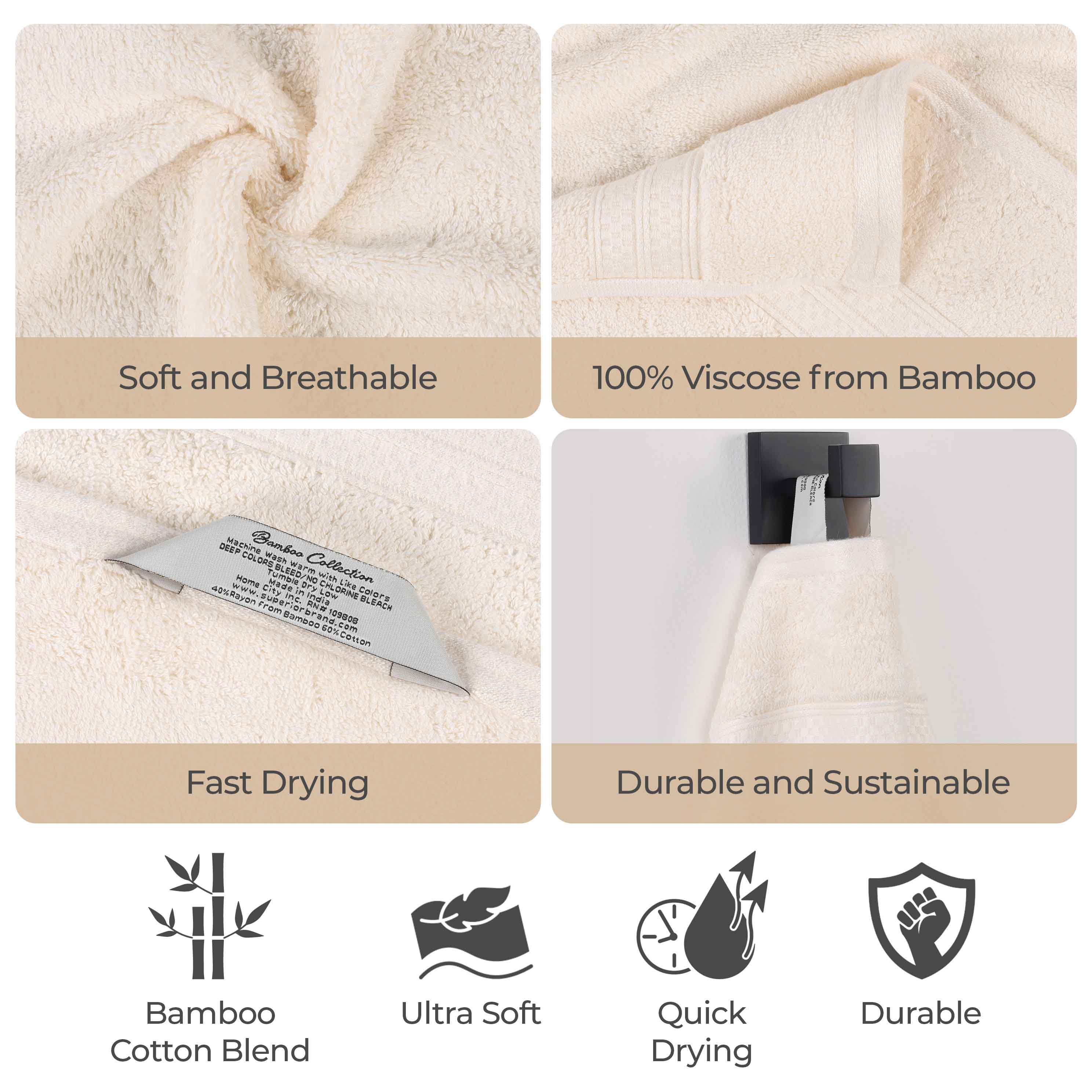Ultra-Soft Rayon from Bamboo Cotton Blend Bath and Face Towel Set - Towel Set by Superior