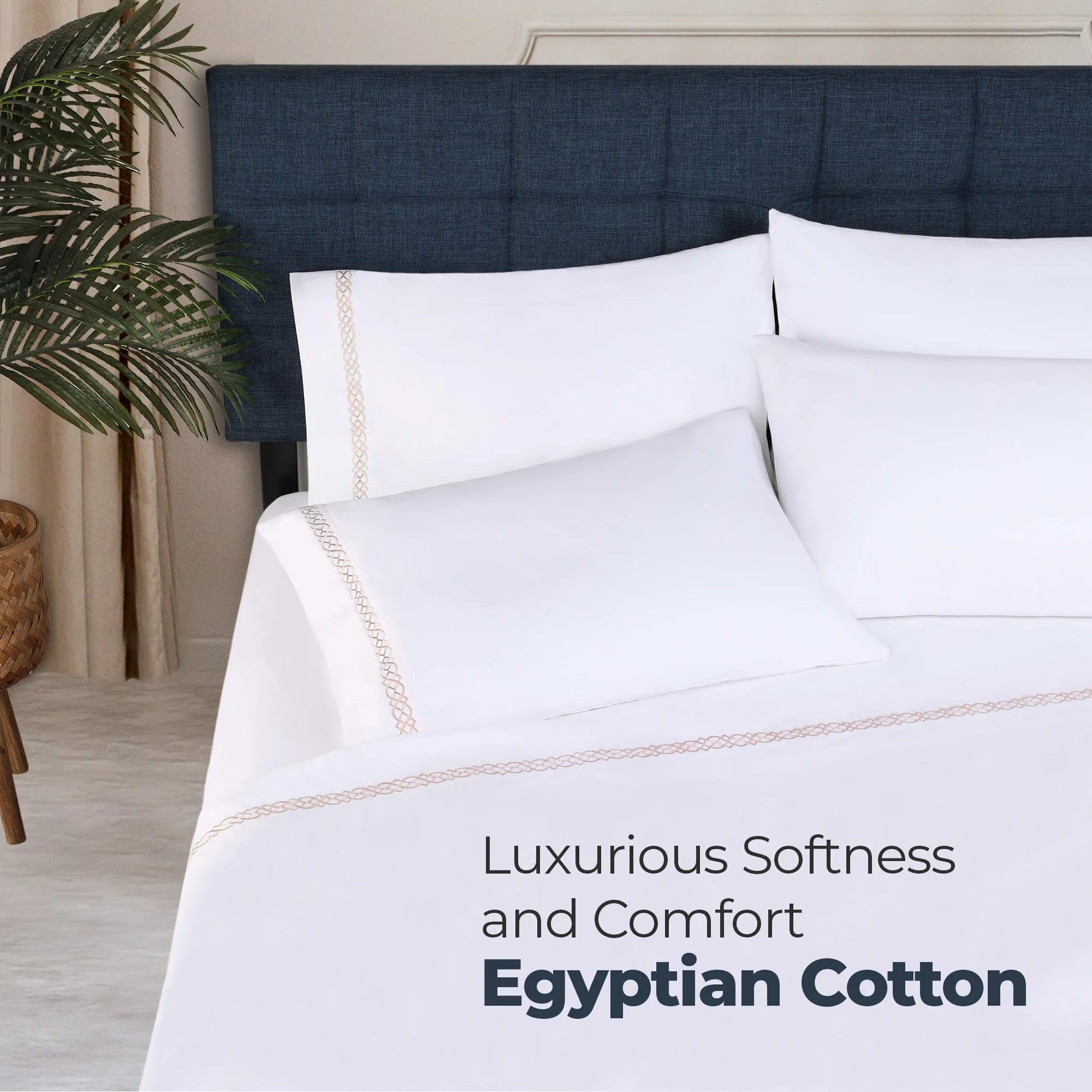 1000 Thread Count Egyptian Cotton Sateen Embroidered Sheet Set - Egyptian Cotton Sheet Set by Superior Brand